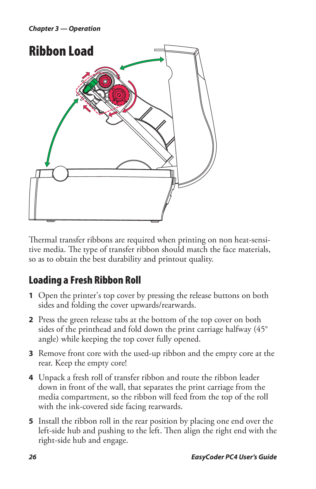 Genicom PC4 manual Ribbon Load, Loading a Fresh Ribbon Roll 