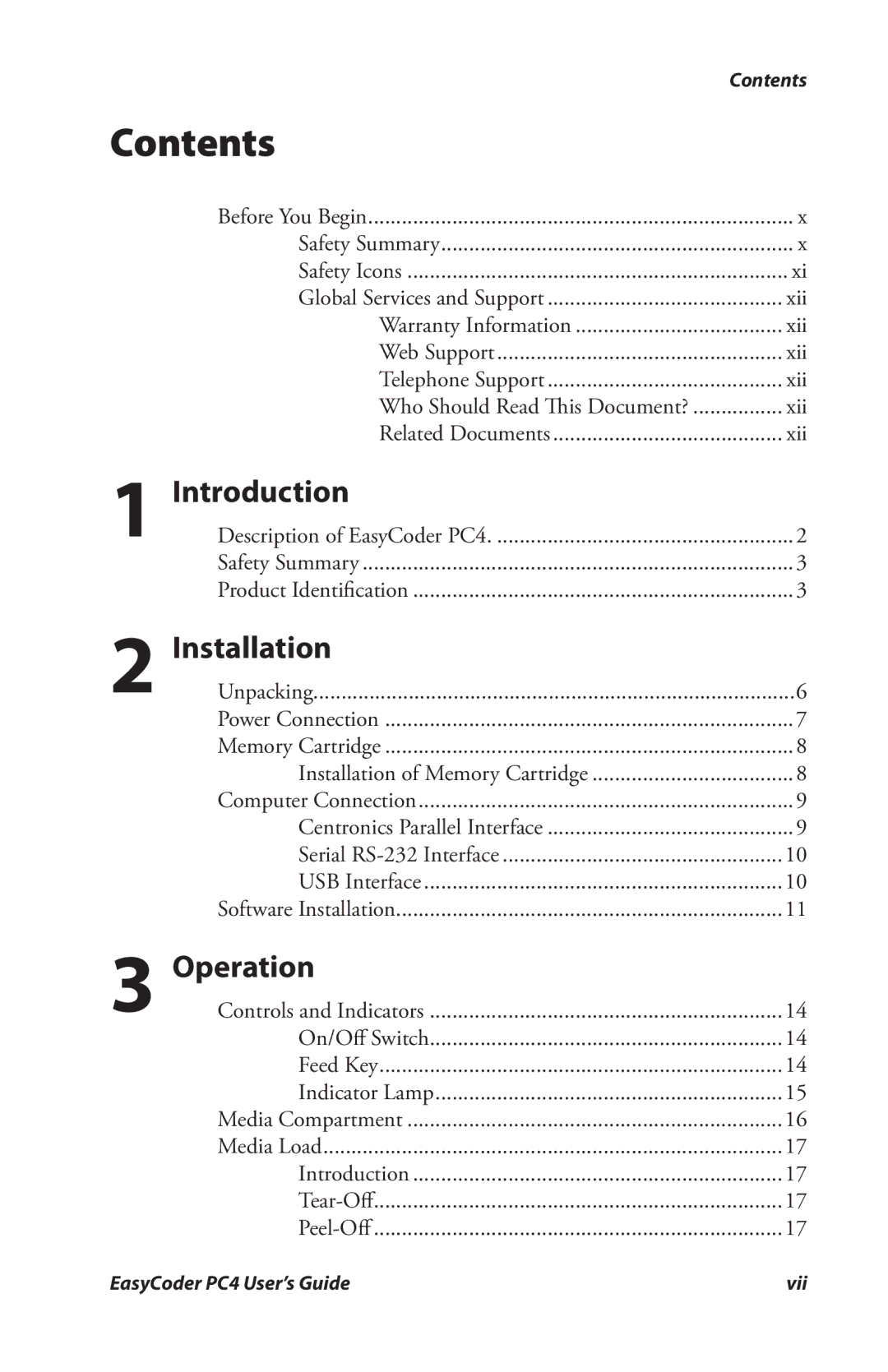 Genicom PC4 manual Contents 