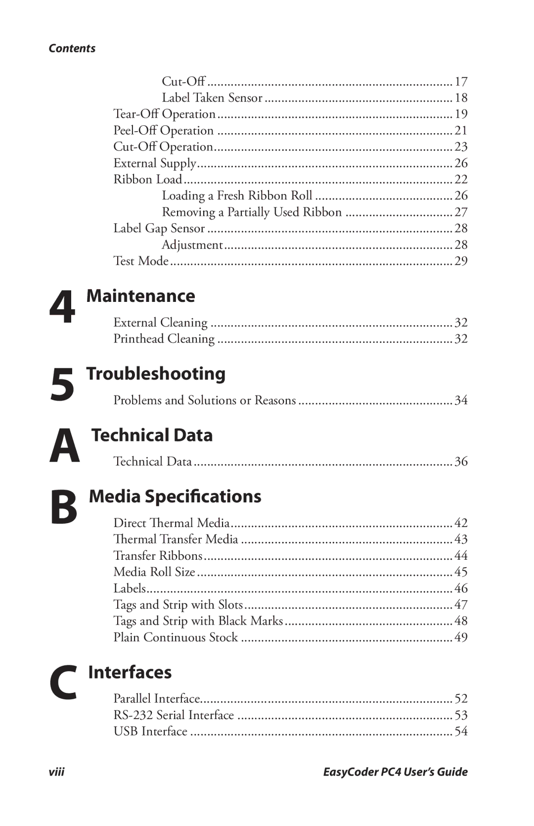 Genicom PC4 manual Troubleshooting, Technical Data, Media Speciﬁcations, Interfaces 