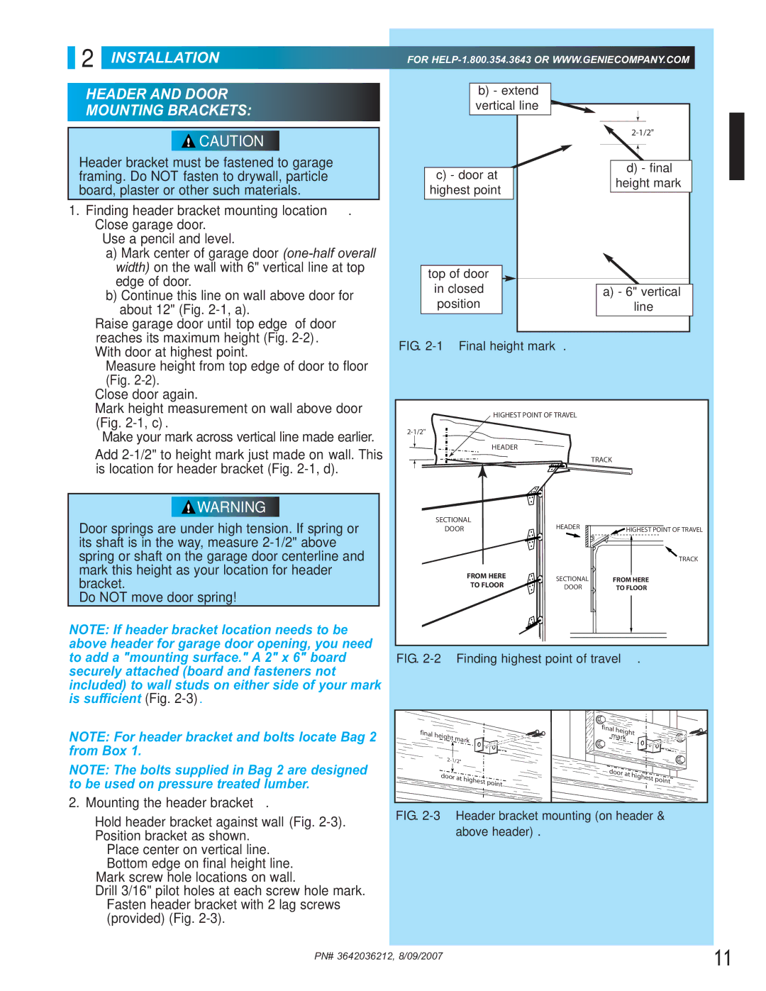 Genie 1022, 1024 Installation Header and Door Mounting Brackets, Finding header bracket mounting location, Extend, Final 