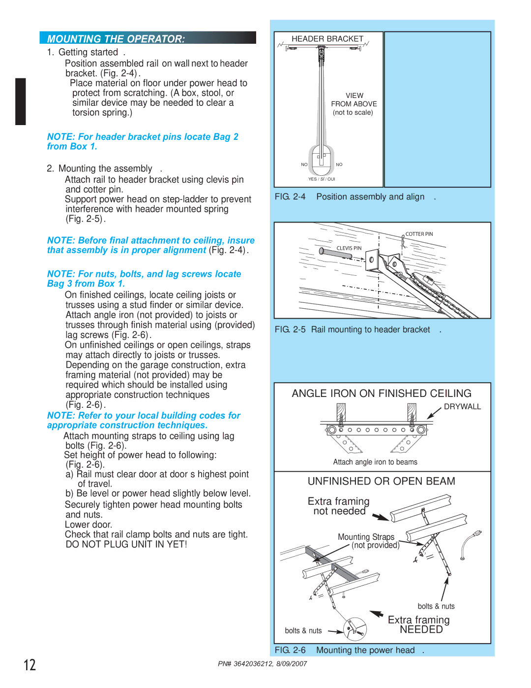 Genie 1024, 1022 manual Mounting the Operator, Angle Iron on Finished Ceiling, Unfinished or Open Beam, Getting started 