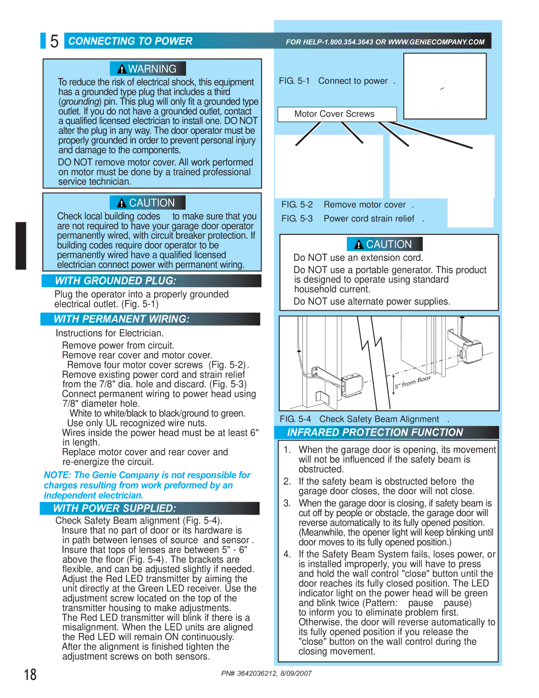 Genie 1024, 1022 manual Connecting to Power, With Grounded Plug, With Permanent Wiring, With Power Supplied 