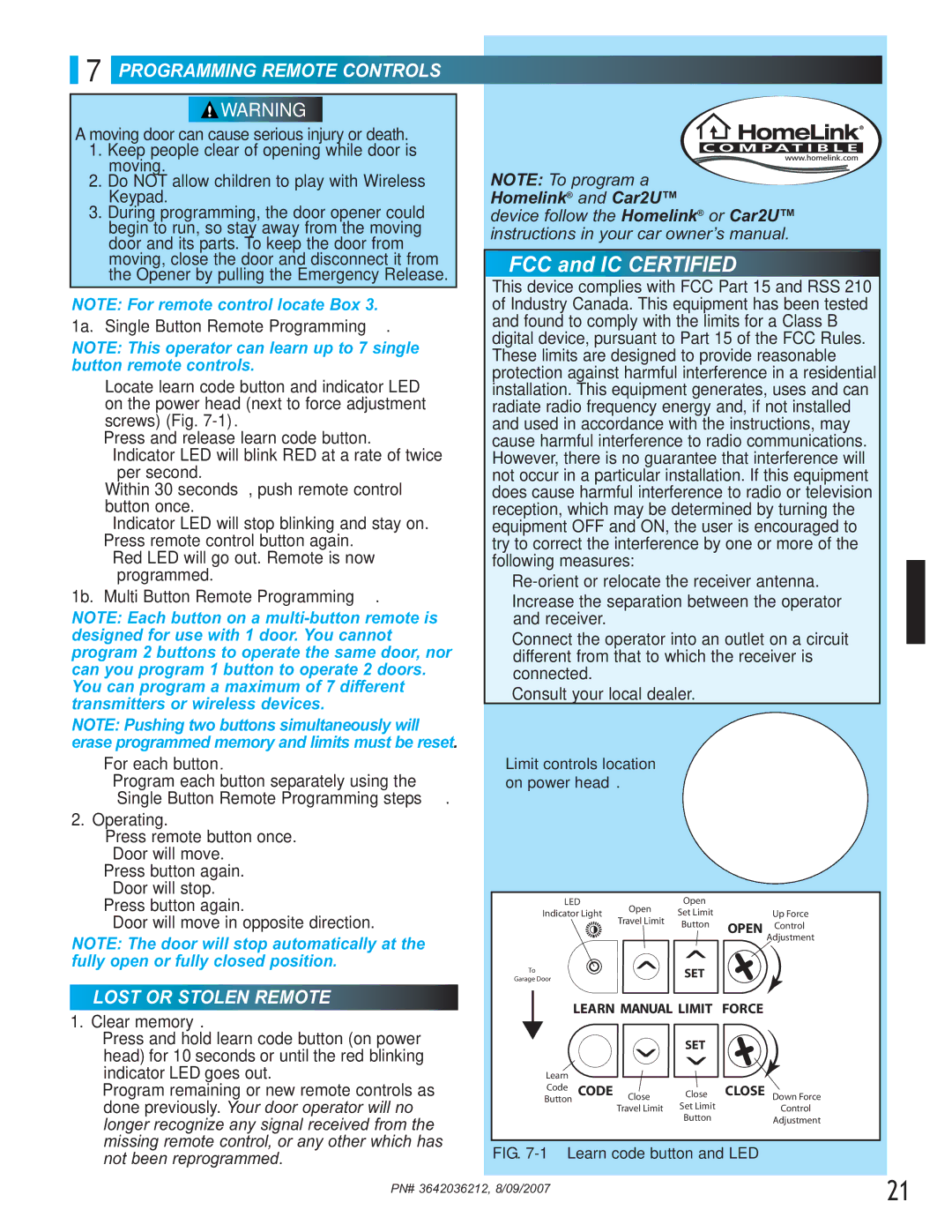 Genie 1022, 1024 manual Programming Remote Controls, Lost or Stolen Remote 