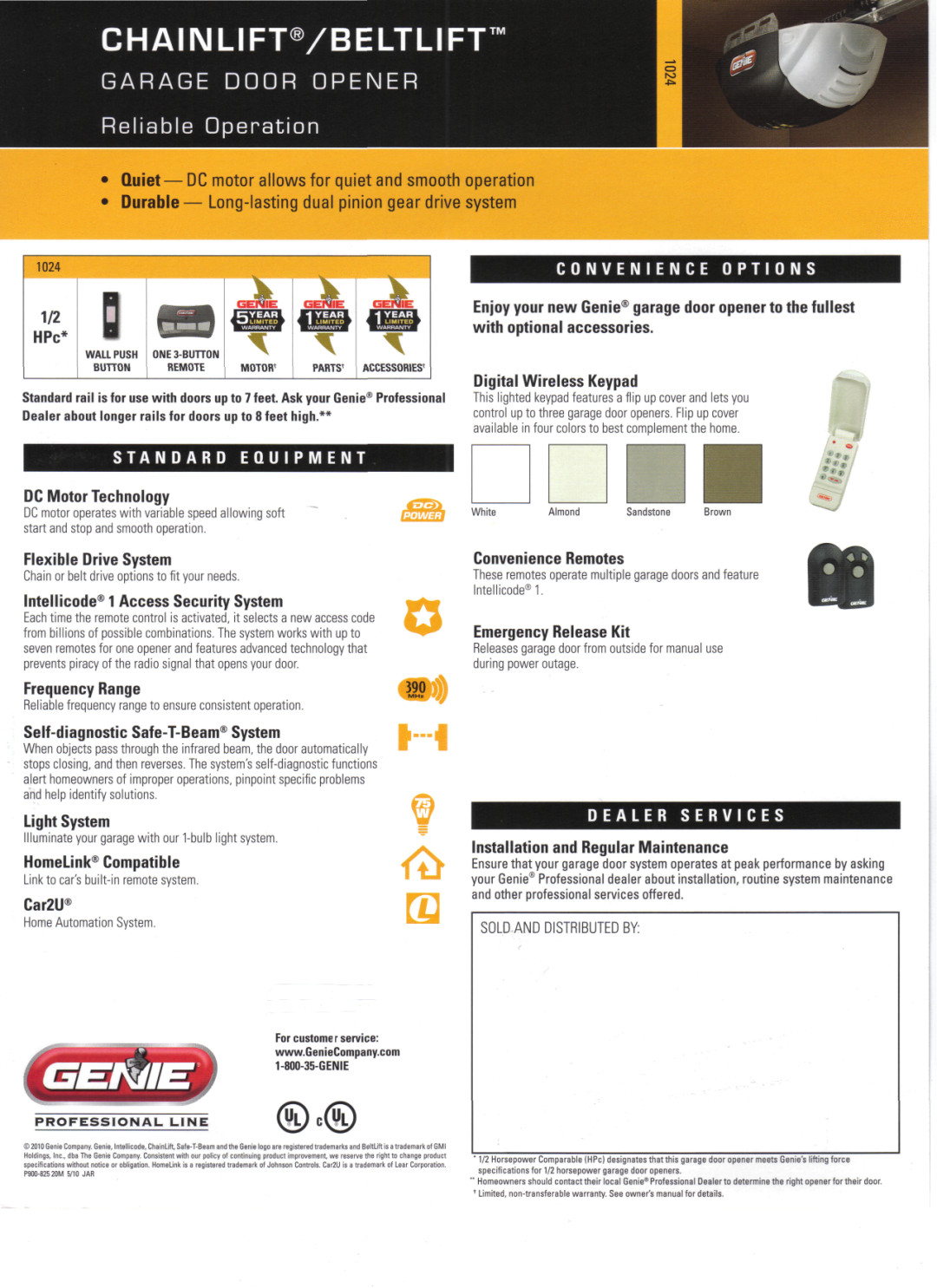 Genie manual Homelink and Car2U compatible, Model 1022/1024, 1.800.354.3643, Includes Remote Control 