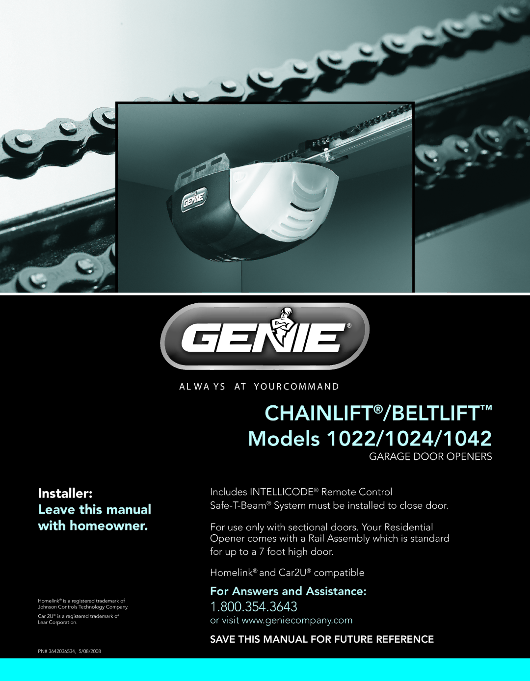 Genie manual CHAINLIFT/BELTLIFT Models 1022/1024/1042 