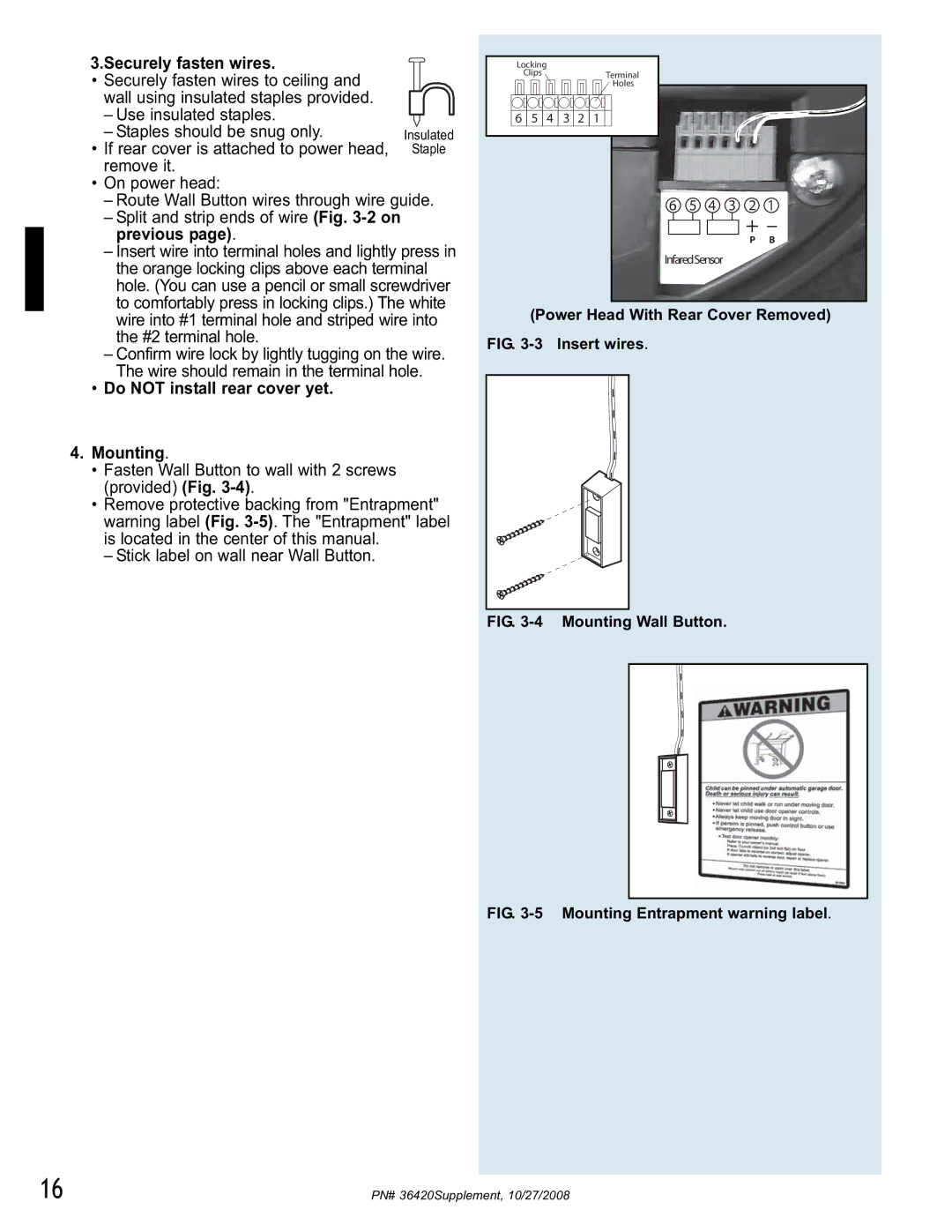 Genie 1042 manual Securely fasten wires, Do not install rear cover yet, Mounting 