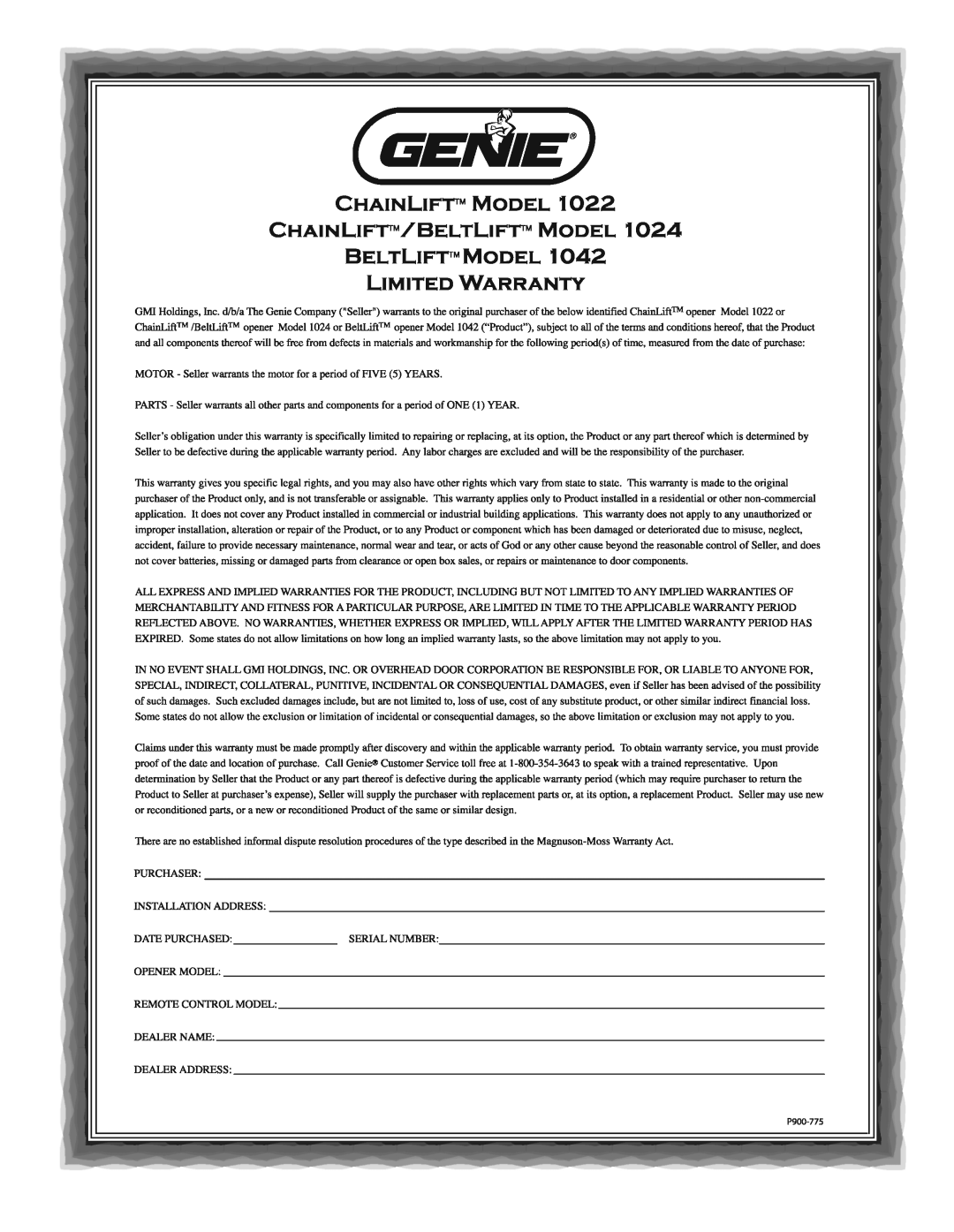 Genie 1042 manual 