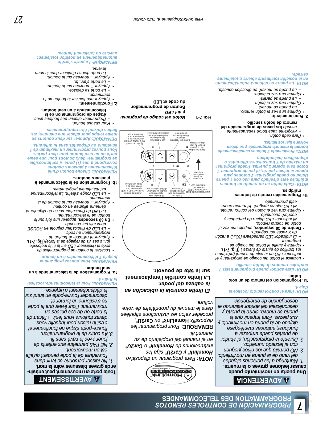 Genie 1042 manual Remotos Controles DE Programación, Botón 