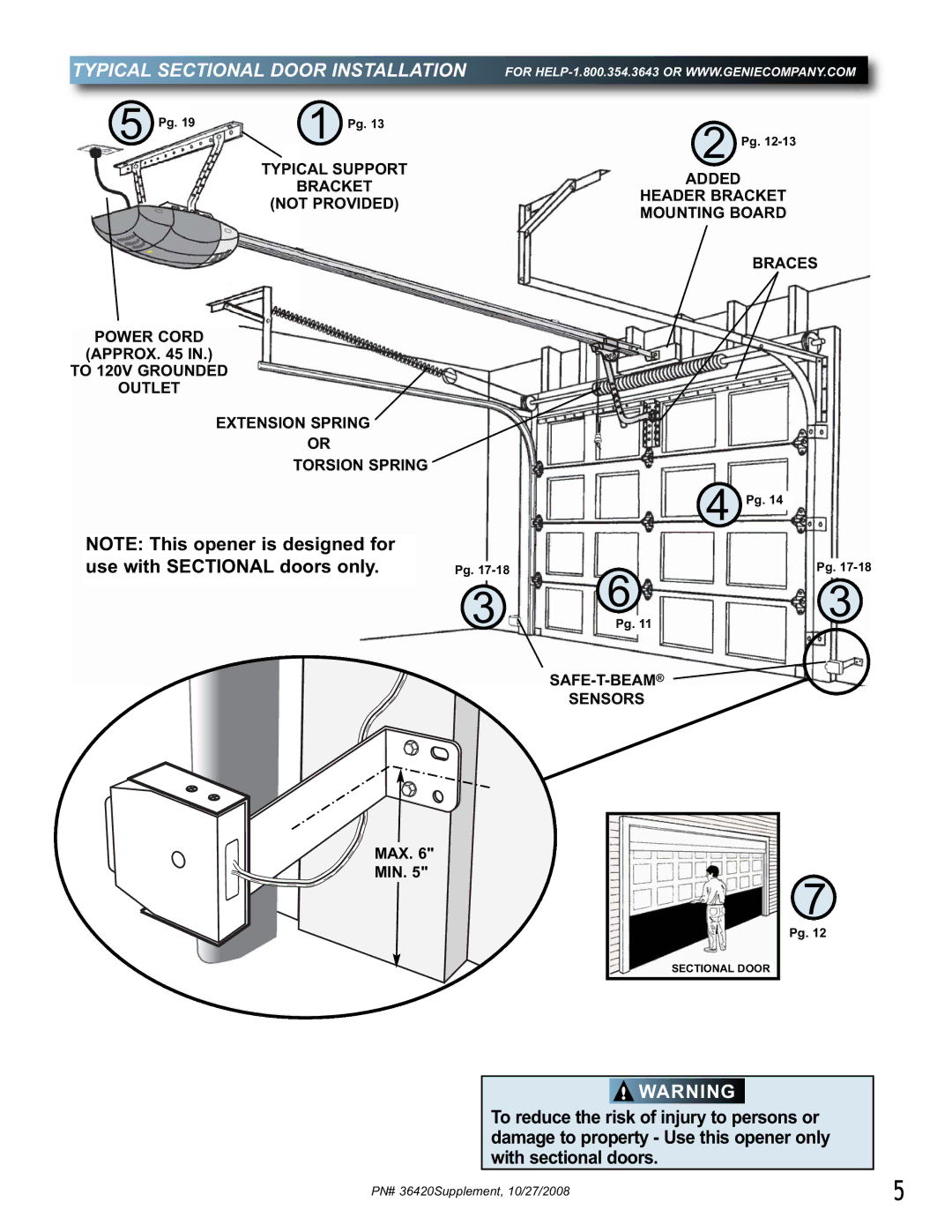 Genie 1042 manual Typical Sectional Door Installation, Pg Pg 
