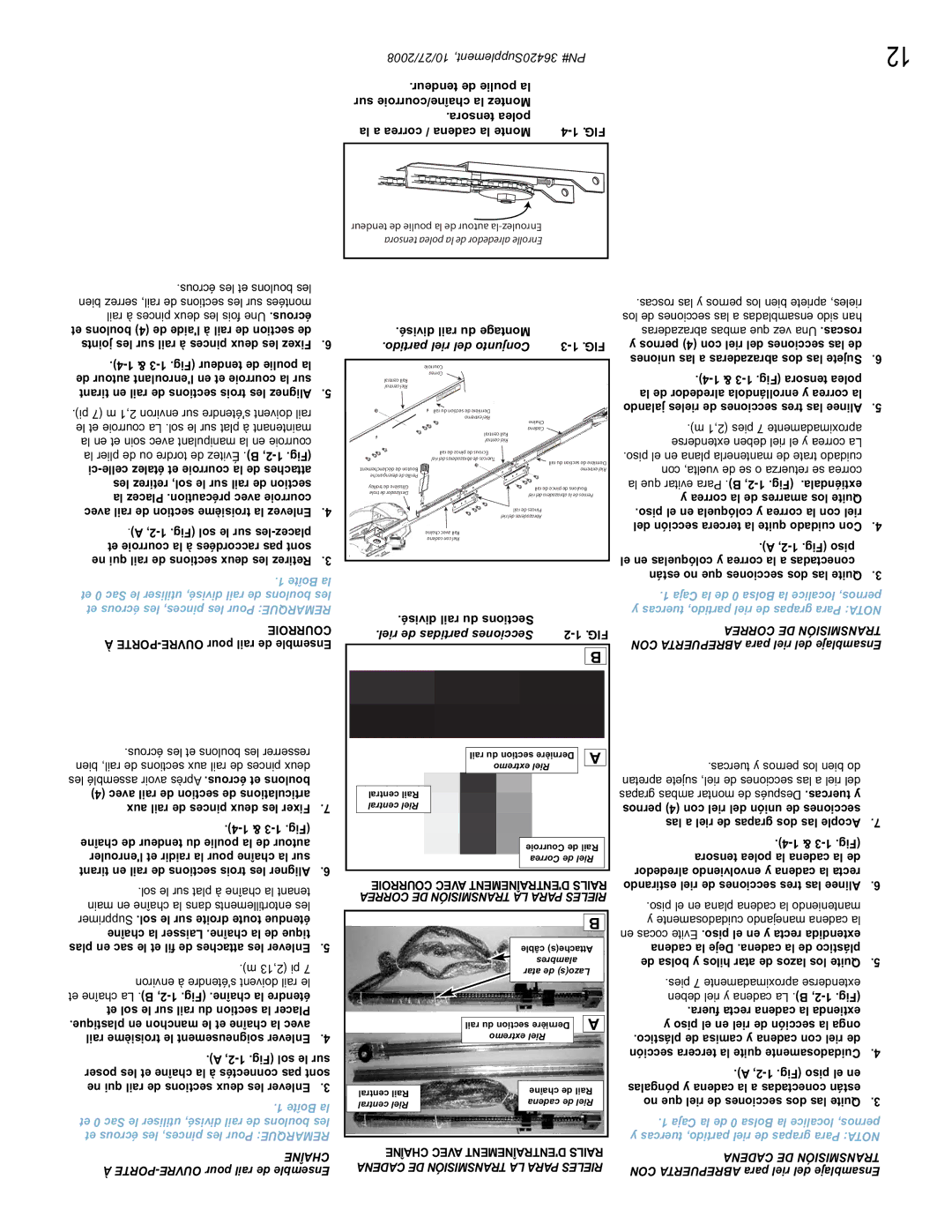 Genie 1042 manual Partido riel del Conjunto, Riel de partidas Secciones, PORTE-OUVRE pour rail de Ensemble 