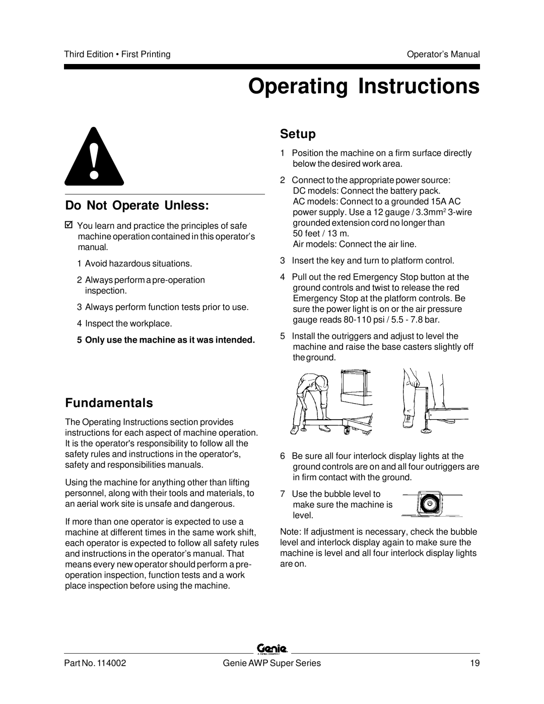 Genie 114002 manual Operating Instructions, Setup 