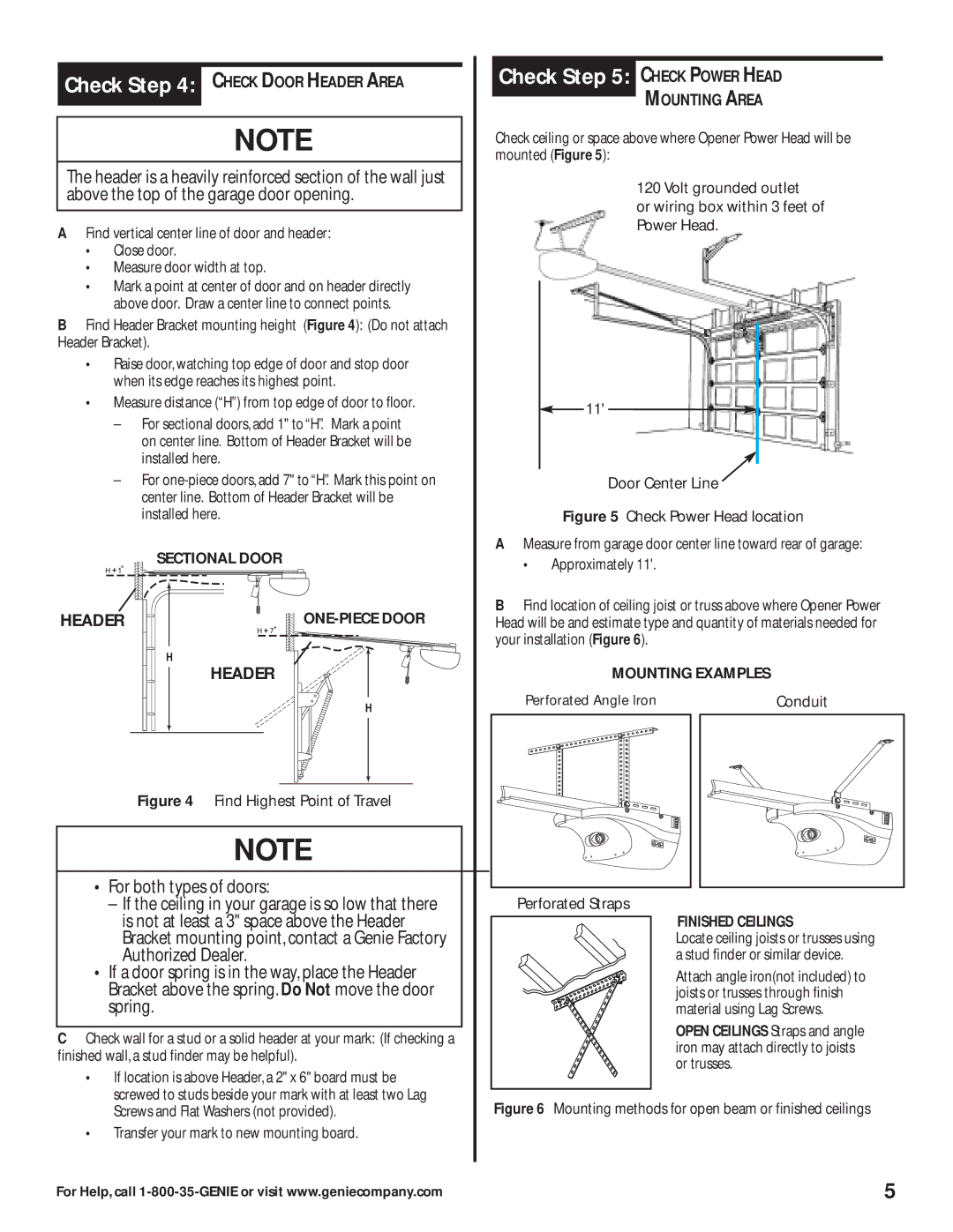 Genie 3563435770 Check Check Power Head, Check Check Door Header Area, Mounting Area, Sectional Door, Finished Ceilings 