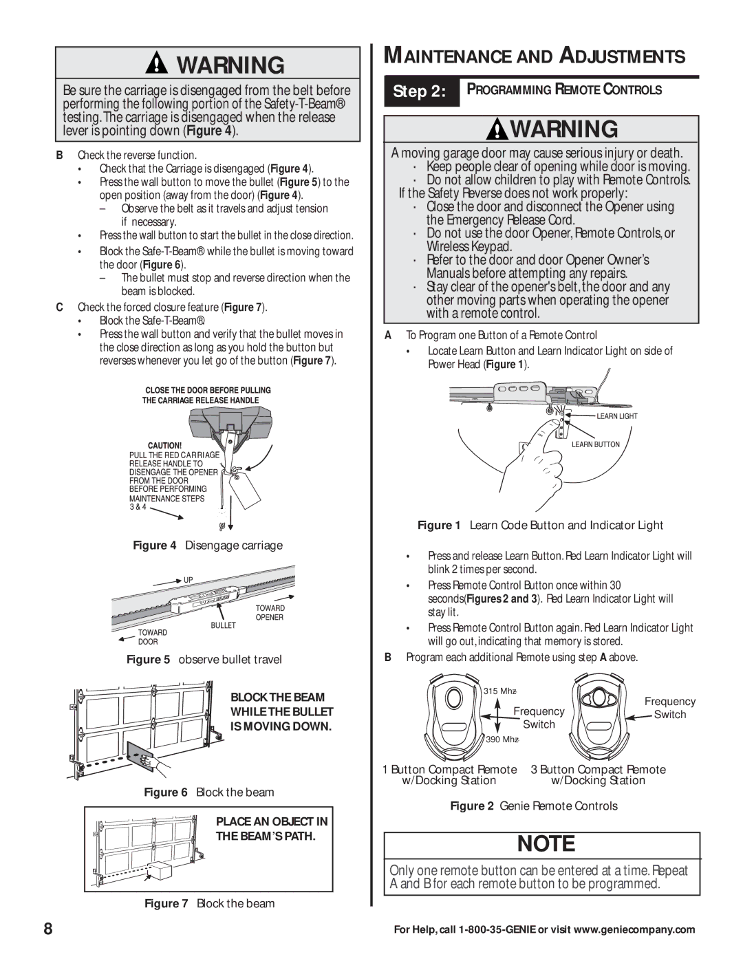 Genie 2040L Programming Remote Controls, Block the Beam While the Bullet Is Moving Down, Place AN Object BEAM’S Path 