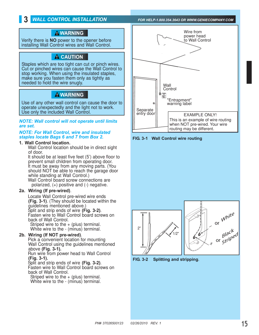 Genie 2042, 2022 Wall Control Installation, Wall Control location, 2a. Wiring If pre-wired, 2b. Wiring If not pre-wired 