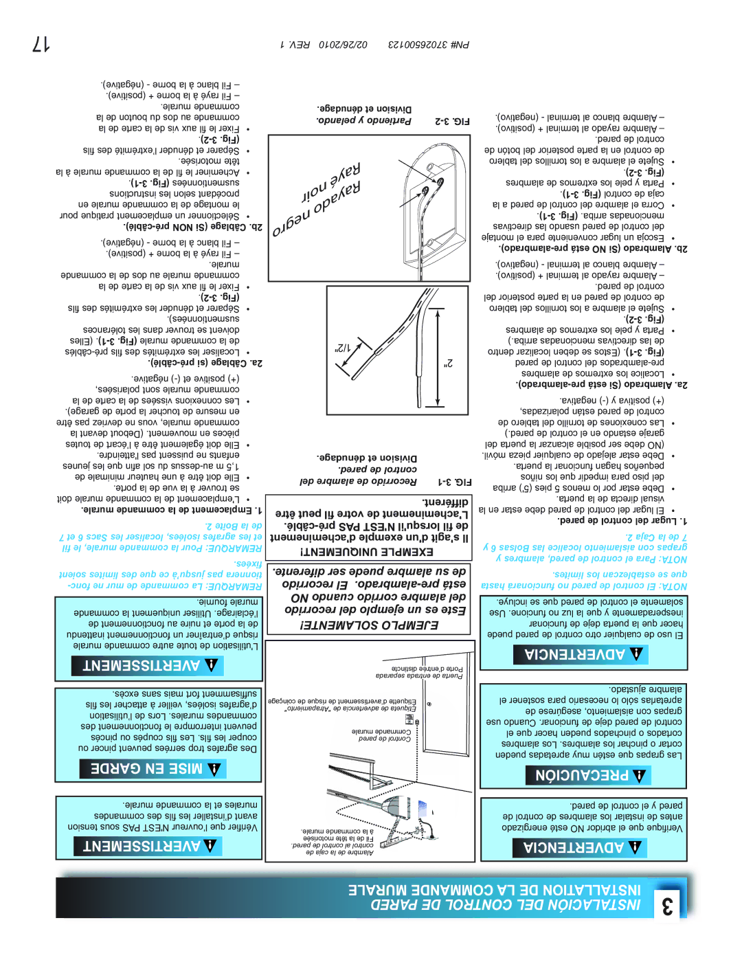 Genie 2022, 2042, 2024 manual Pared DE Control DEL Instalación, Dénudage et Division, Pelando y Partiendo 