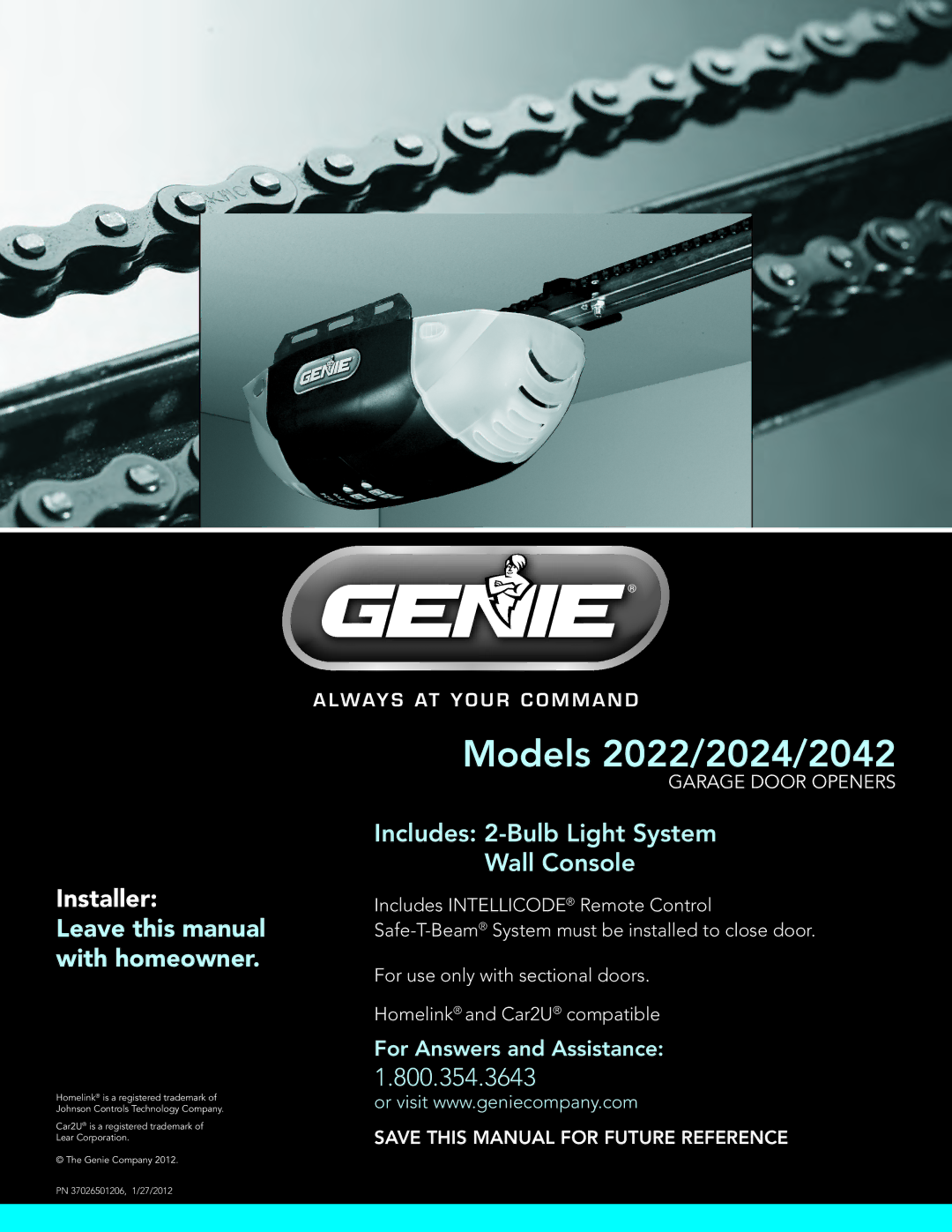 Genie manual Models 2022/2024/2042 