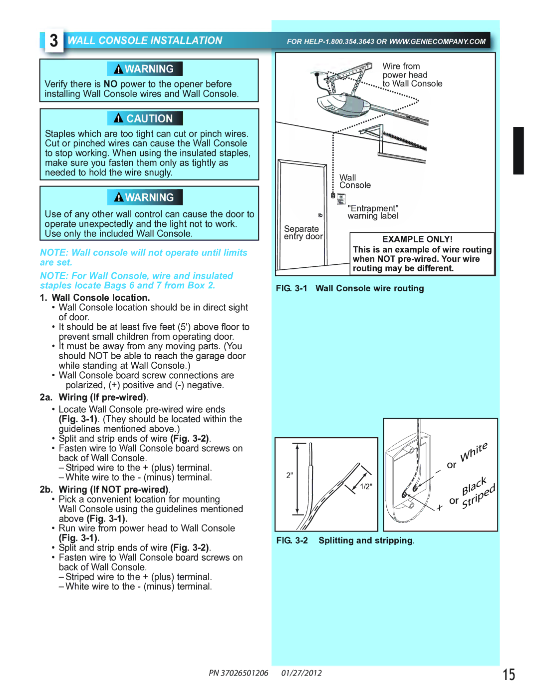 Genie 2042, 2022 Wall Console Installation, Wall Console location, 2a. Wiring If pre-wired, 2b. Wiring If not pre-wired 