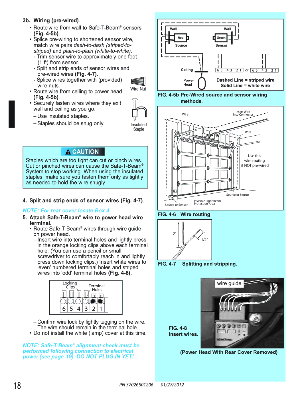 Genie 2042, 2022, 2024 manual 3b. Wiring pre-wired, Route wire from wall to Safe-T-Beamsensors -5b 