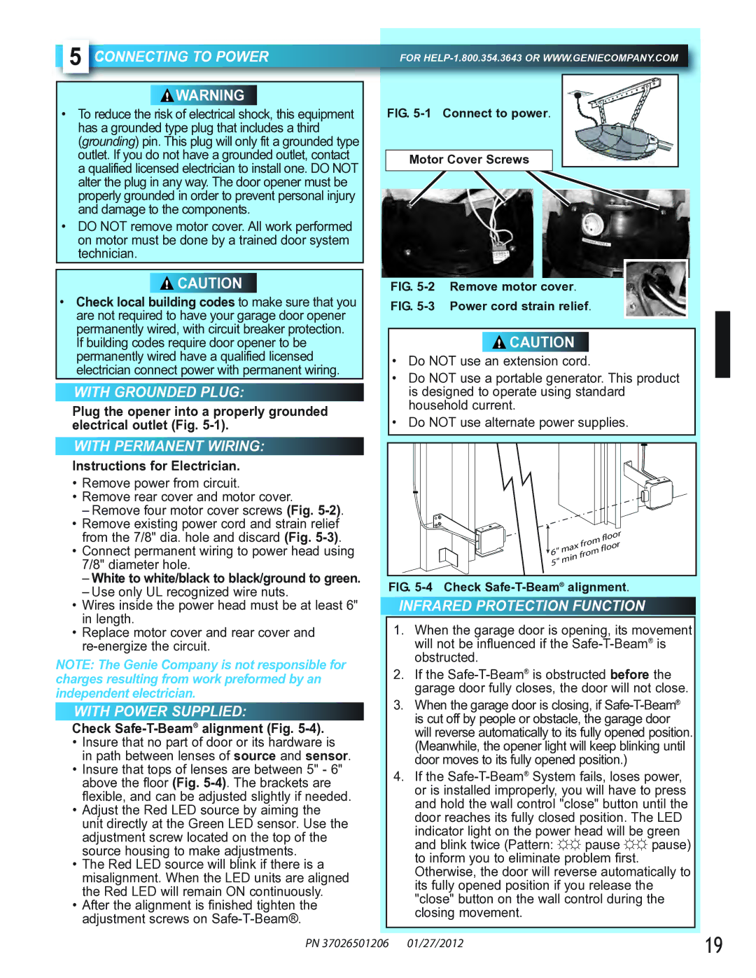 Genie 2022, 2042, 2024 manual Onnecting to Power, With Grounded Plug, With Permanent Wiring, With Power Supplied 