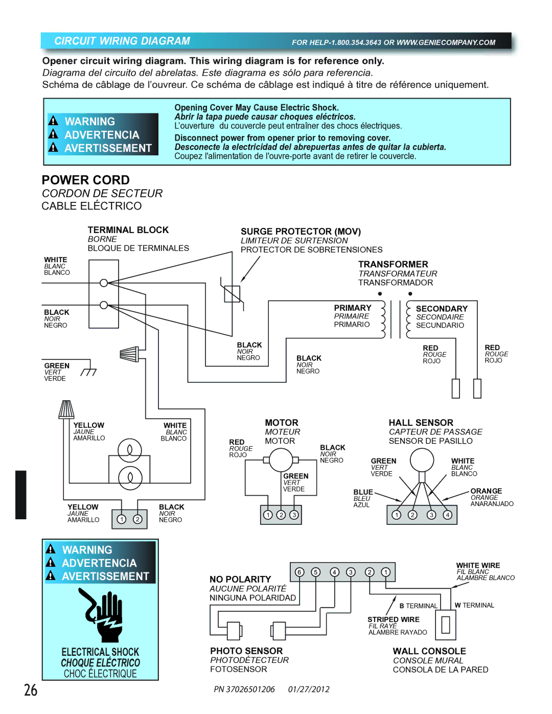 Genie 2024, 2042, 2022 manual Circuit Wiring Diagram, Advertencia Avertissement 