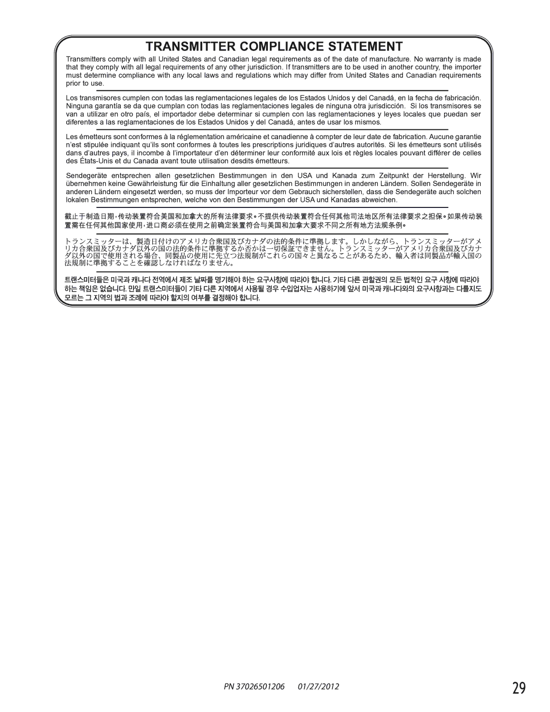 Genie 2024, 2042, 2022 manual Transmitter Compliance Statement 