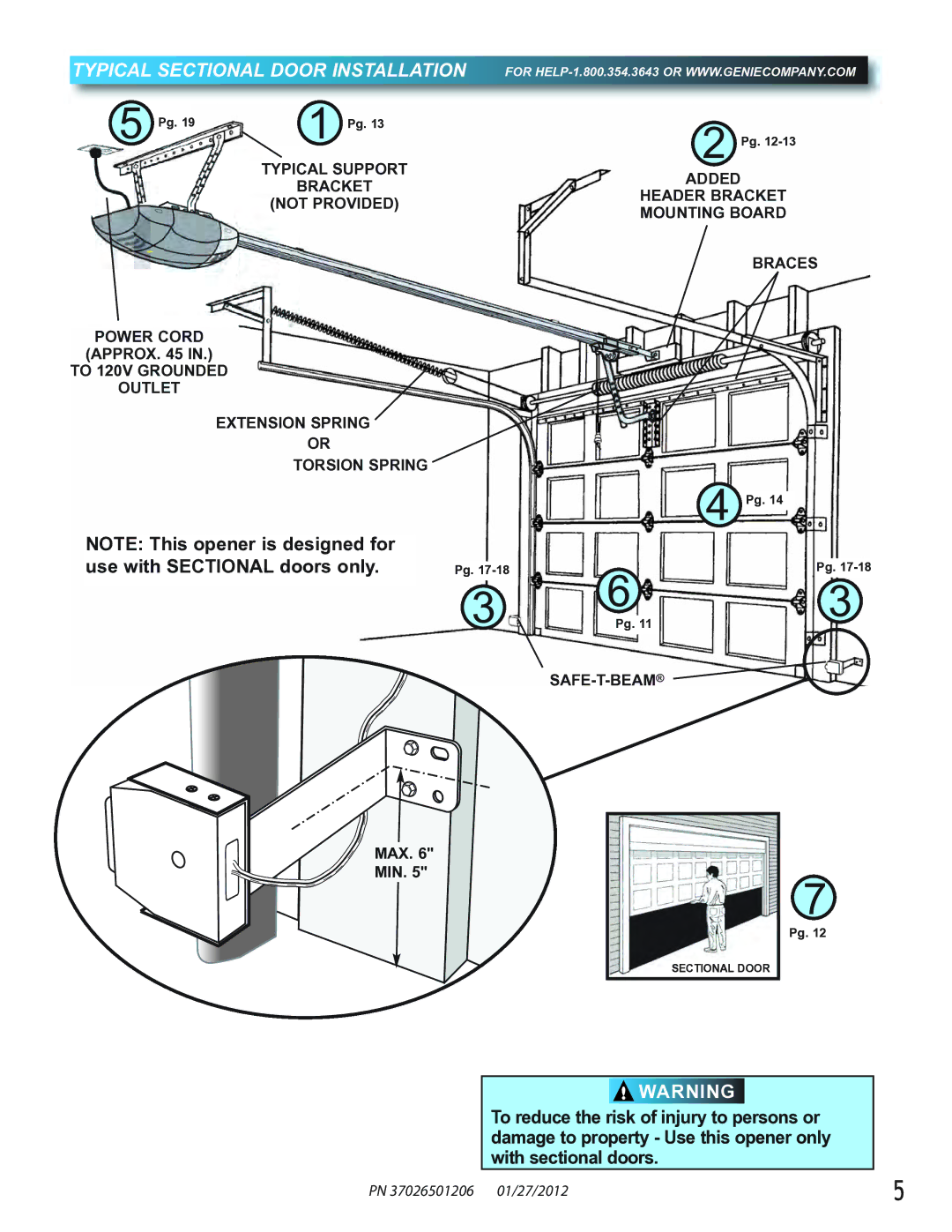 Genie 2024, 2042, 2022 manual Typical Sectional Door Installation 