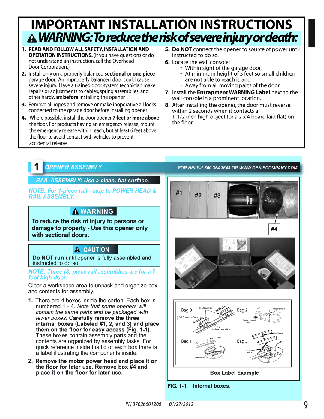 Genie 2042, 2022, 2024 manual Important Installation Instructions, Pener Assembly 