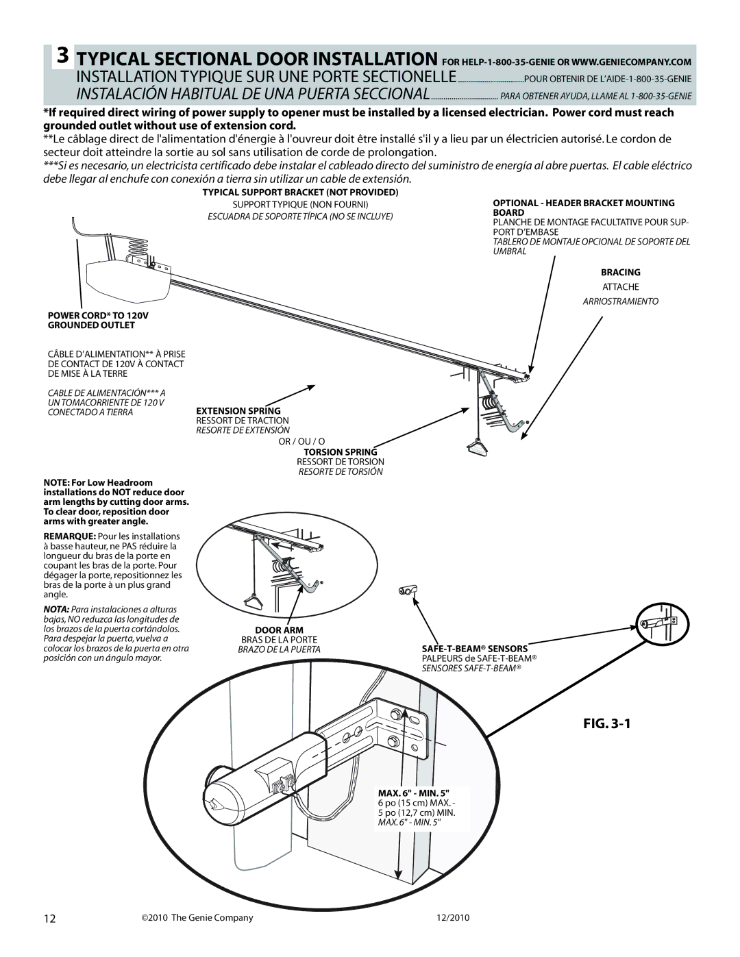 Genie 3024H manual Installation Typique SUR UNE Porte Sectionelle 