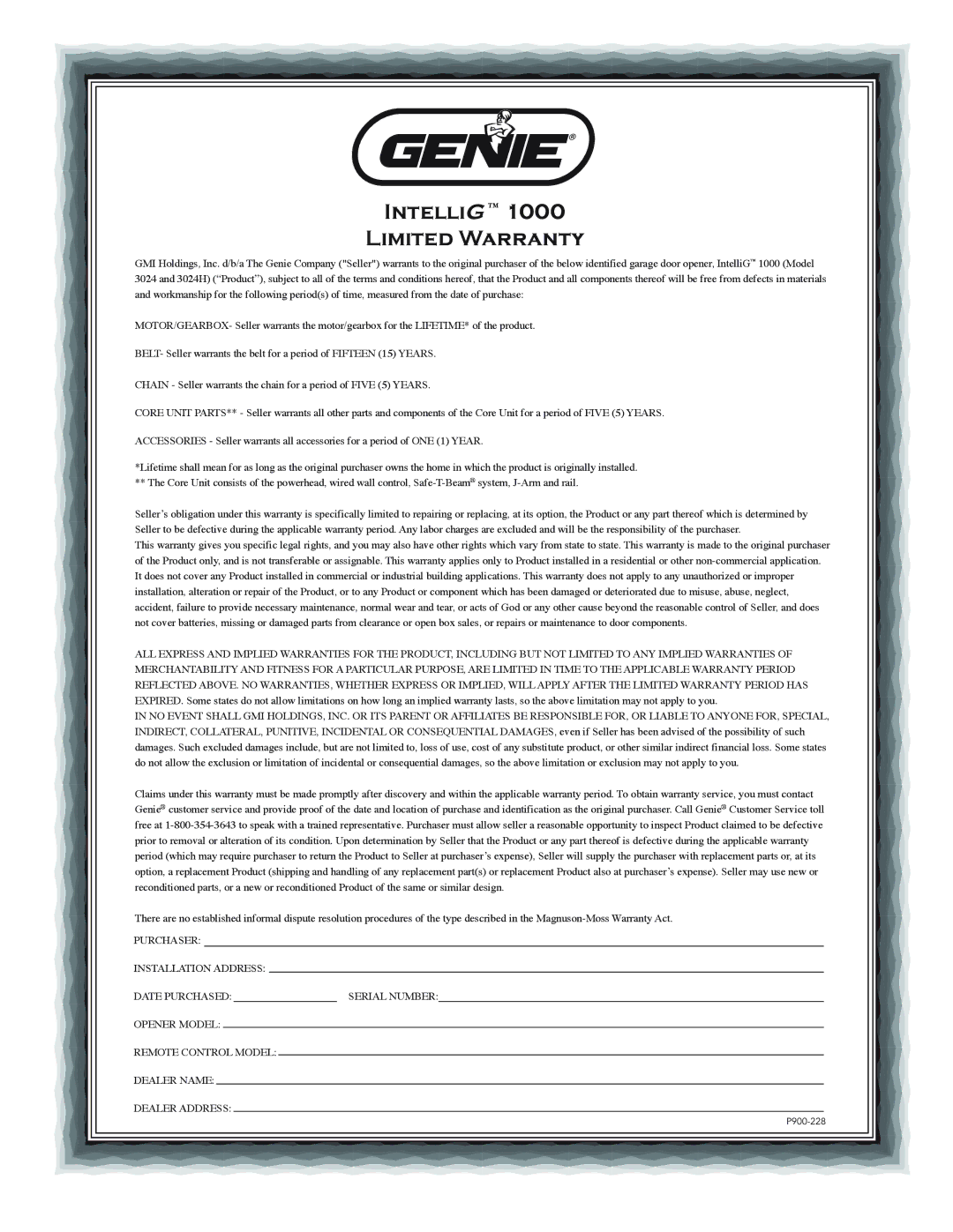 Genie 3024H manual Limited Warranty 