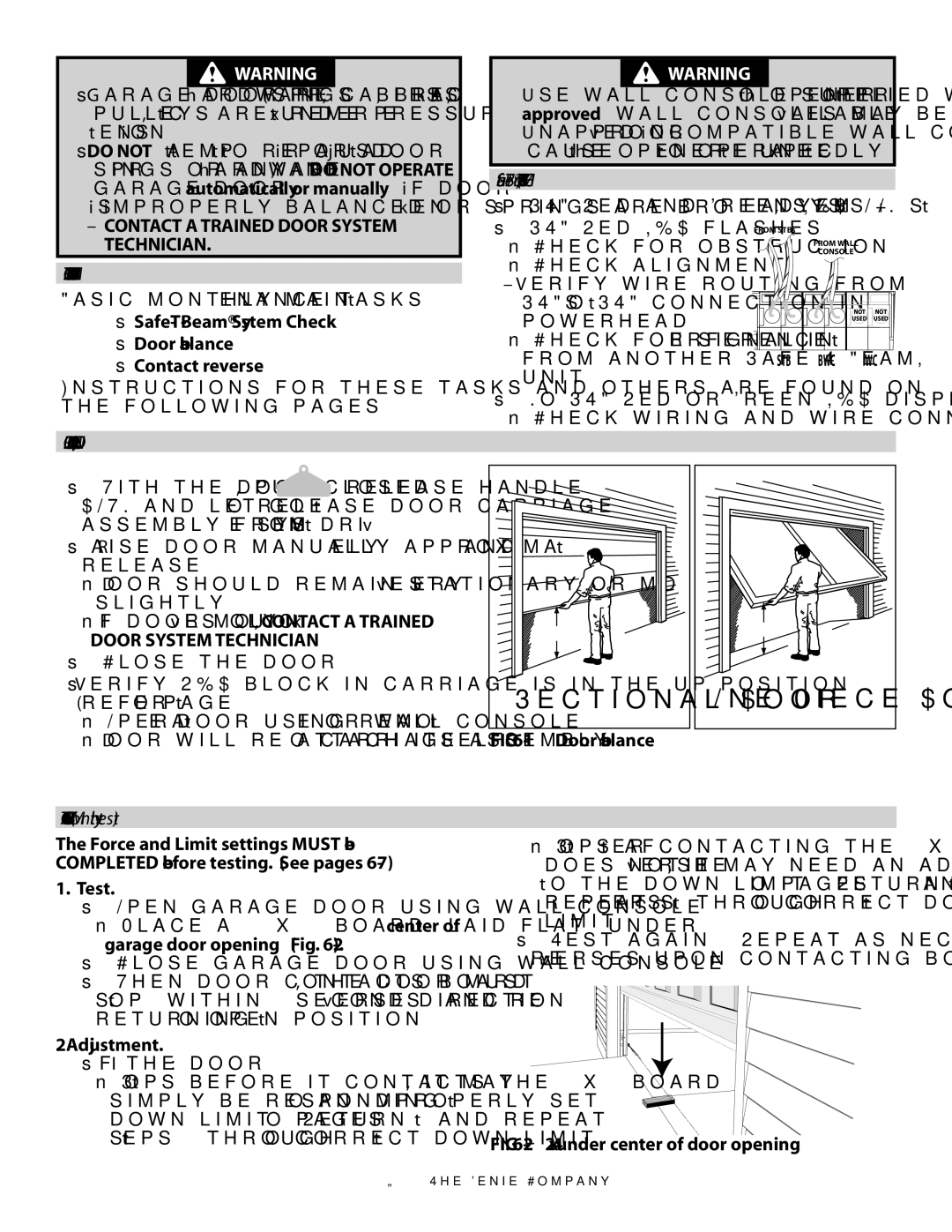 Genie 3042 Routine Monthly Maintenance, Safe-T-Beam System Check Door balance Contact reverse, Door Balance Spring Tension 