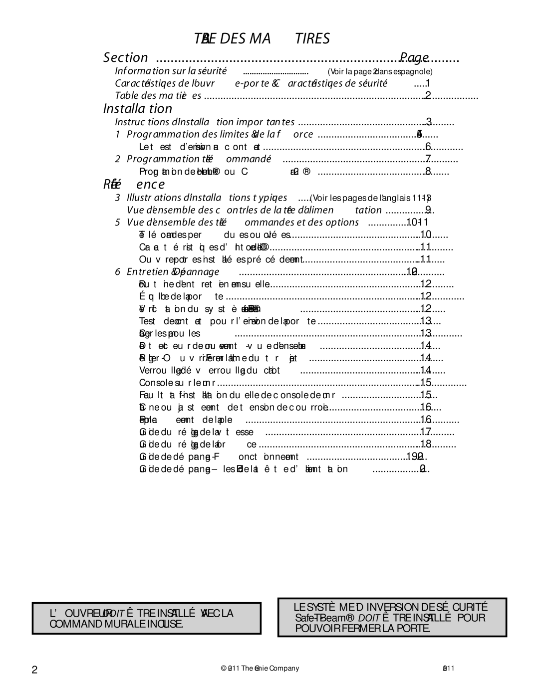 Genie 3042 manual 10-11, 12-20, 19-20, Illustrations d’installations typiques 