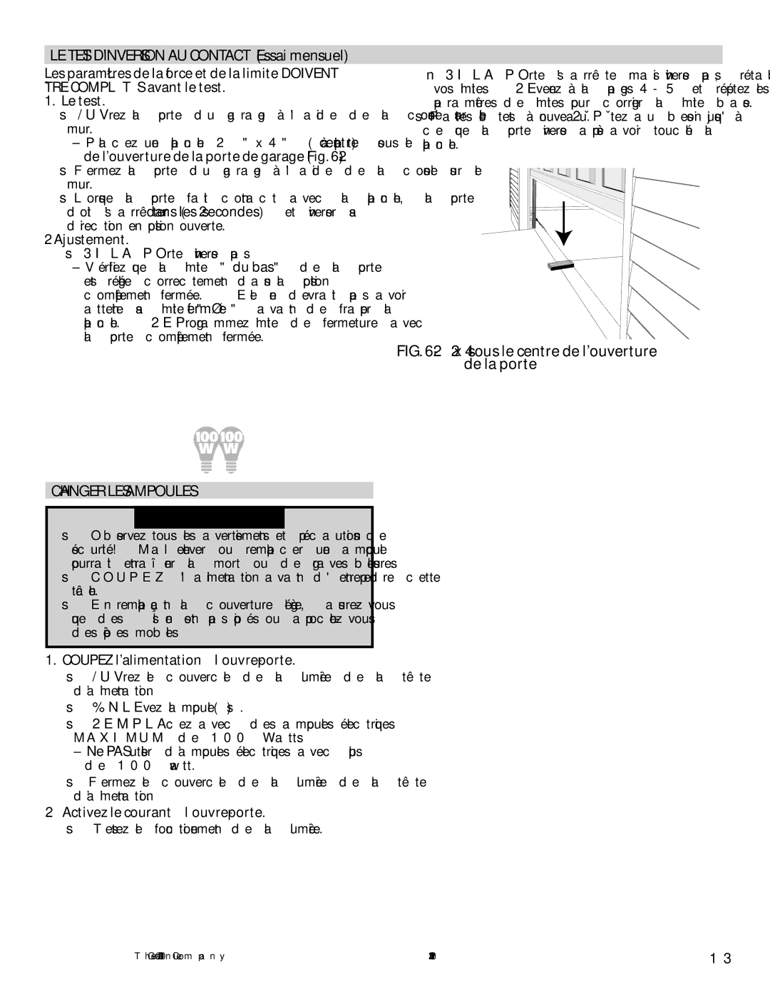 Genie 3042 Changer LES Ampoules, Ajustement, Coupez lalimentation à l’ouvre-porte, Activez le courant à l’ouvre-porte 