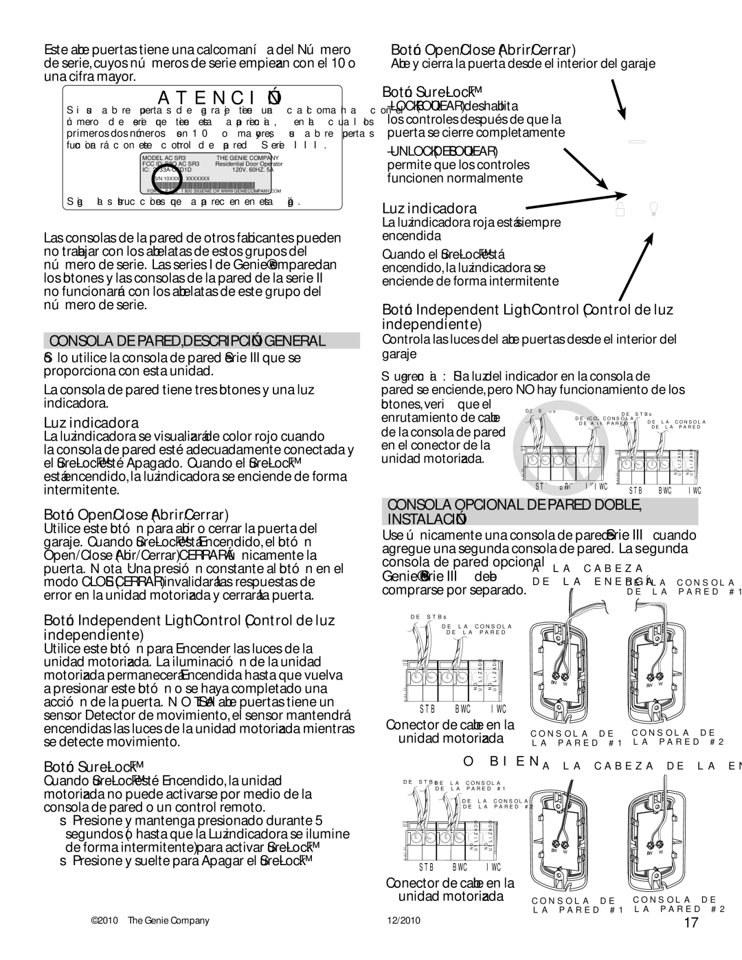 Genie 3042 manual Atención, Motorizada unidad, La en cable de Conector, Bien O 