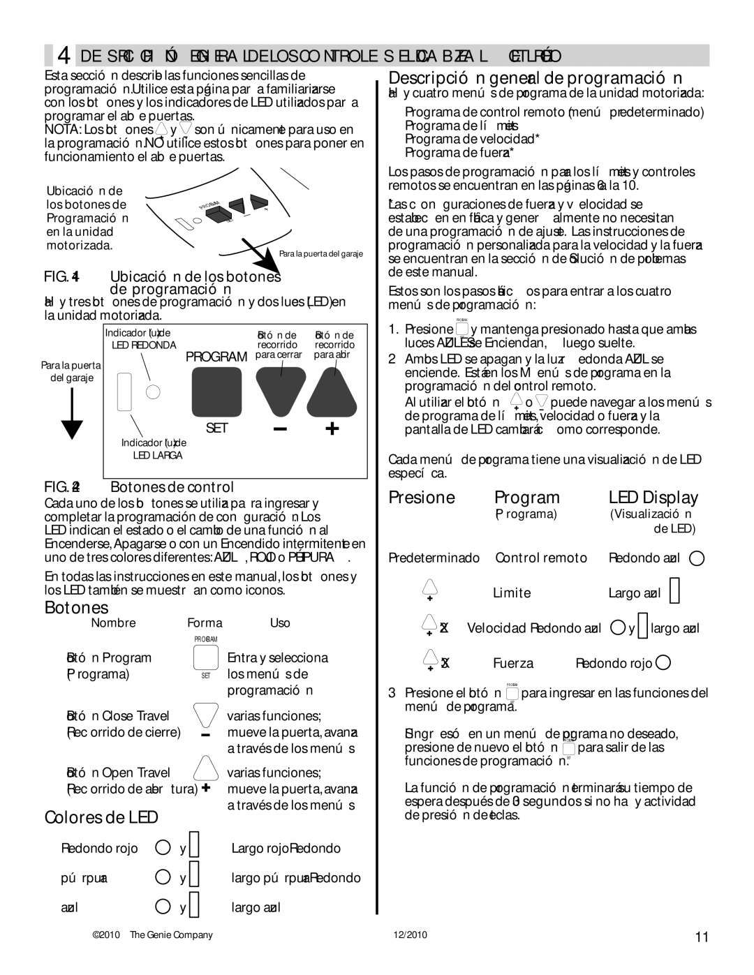 Genie 3042 manual FIGc, Eléctrico Cabezal DEL Controles LOS DE General Descripción, Prog 