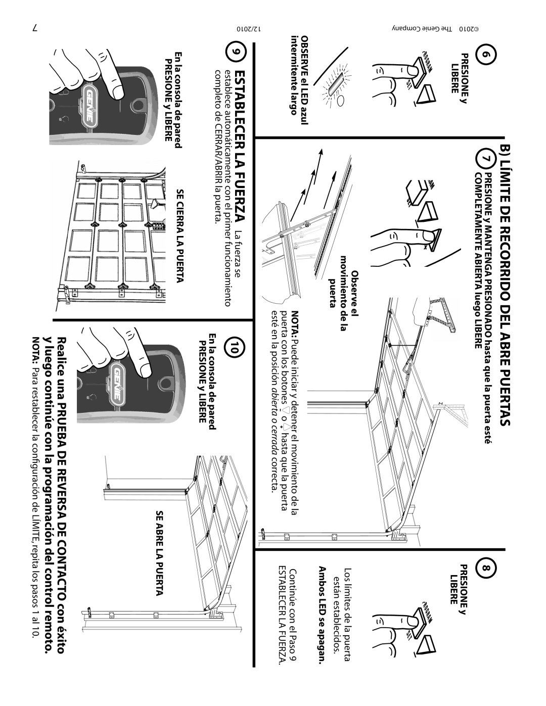 Genie 3042 manual Límite DE Recorrido DEL Abre Puertas, Observe el Movimiento de la Puerta, Ambos LED se apagan 