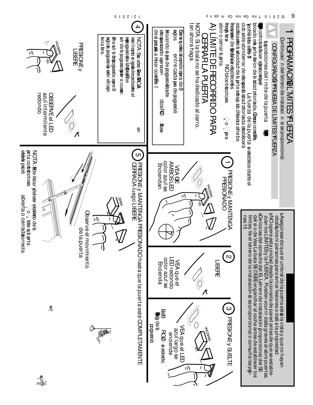 Genie 3042 manual Programación DE Límites Y Fuerza, Ara, Configuración Y Prueba DE Límites Y Fuerza, Presionado Libere 