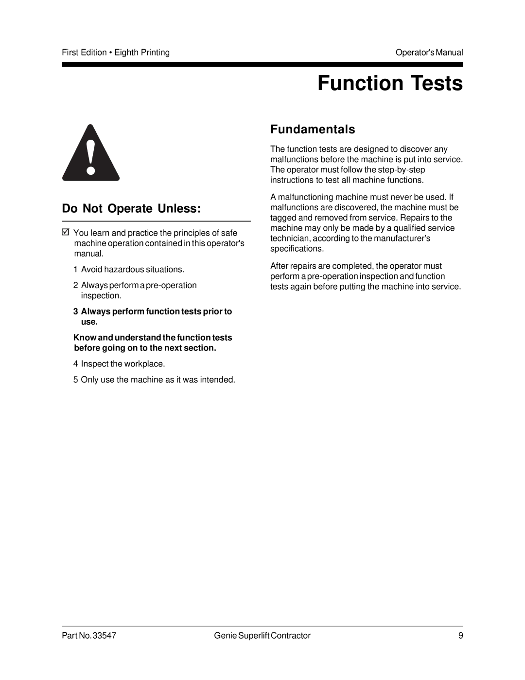 Genie 33547 manual Function Tests 