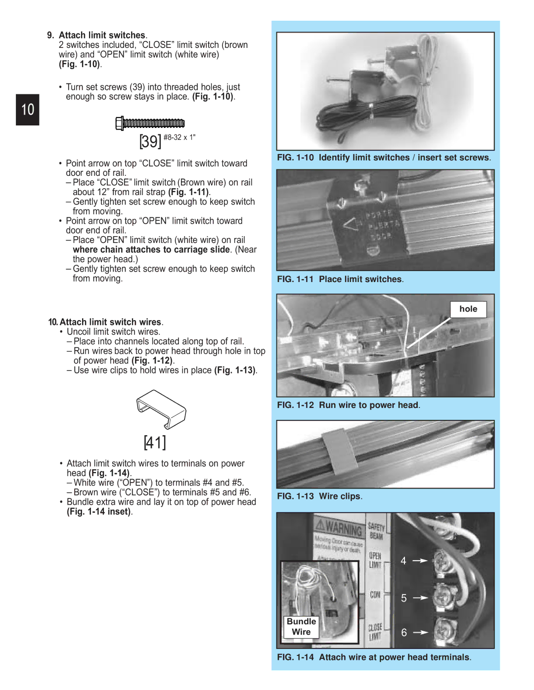 Genie 3452535556 PCG, 3452535556 GCG manual Attach limit switches, Attach limit switch wires 