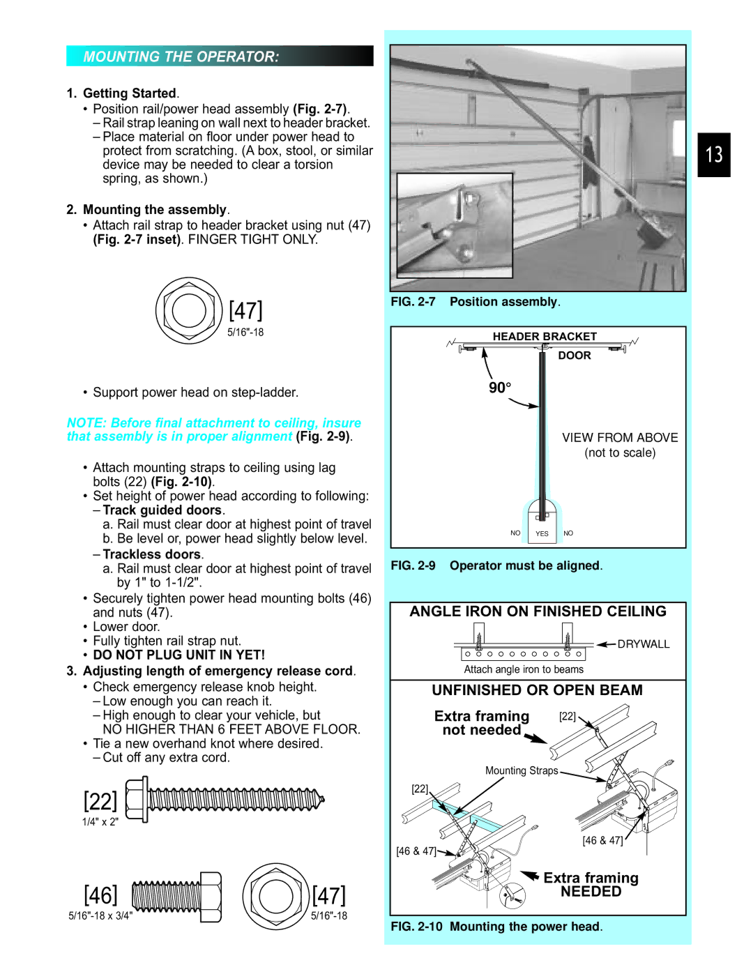 Genie 3452535556 PCG, 3452535556 GCG manual Mounting the Operator 