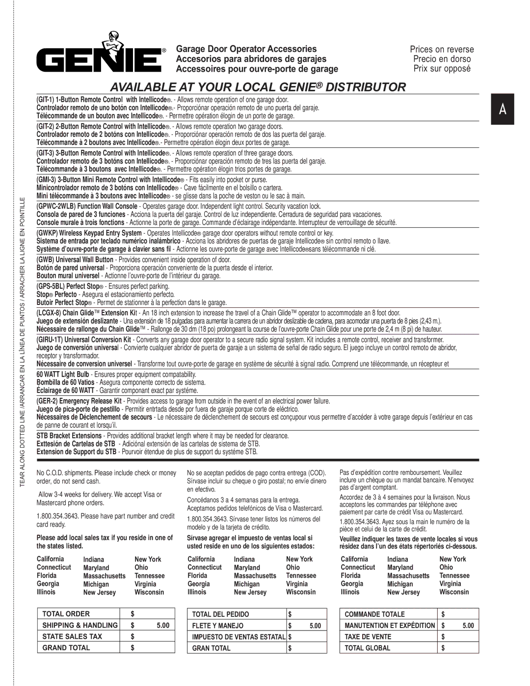 Genie 3452535556 PCG, 3452535556 GCG manual Distributor 