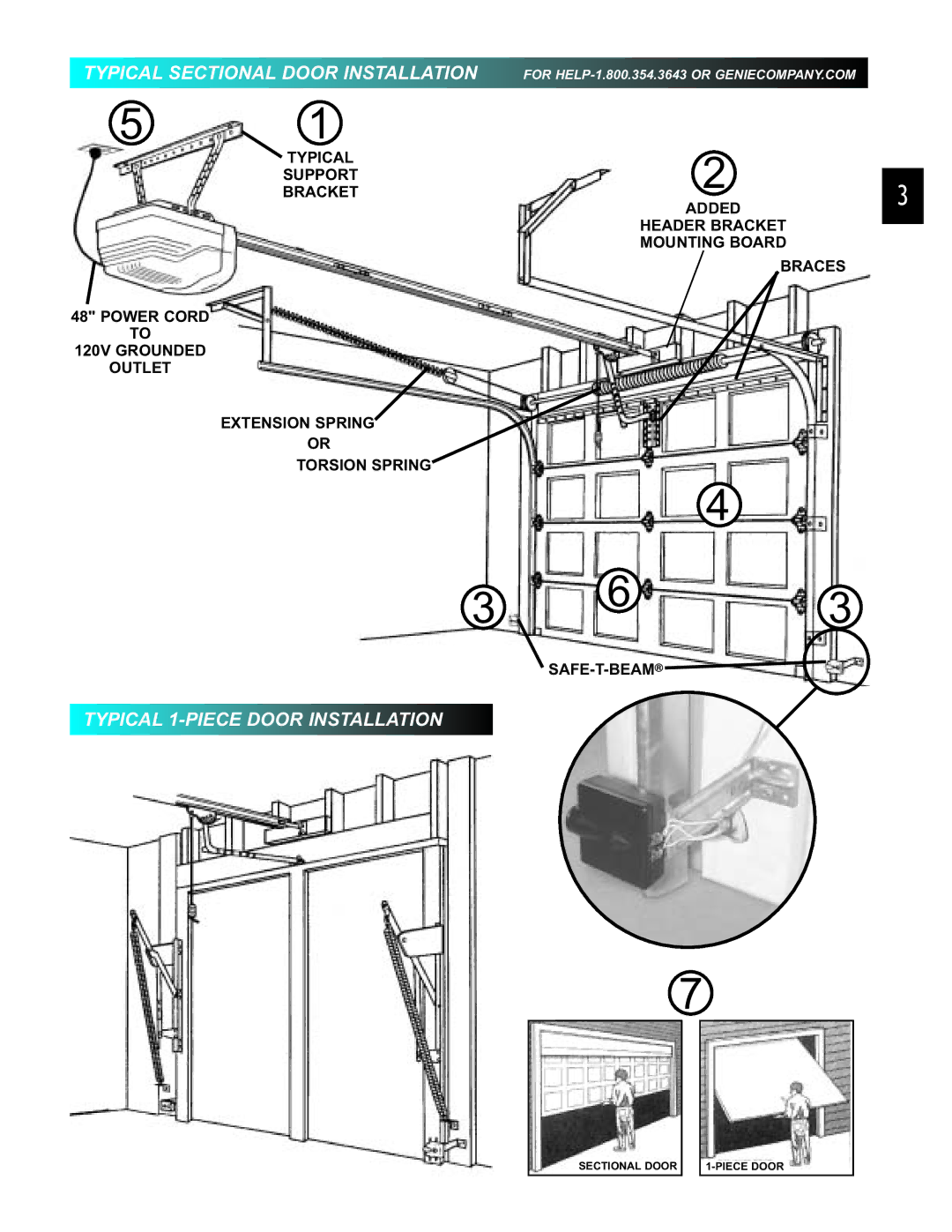 Genie 3452535556 PCG, 3452535556 GCG manual Typical Sectional Door Installation, Typical 1-PIECE Door Installation 