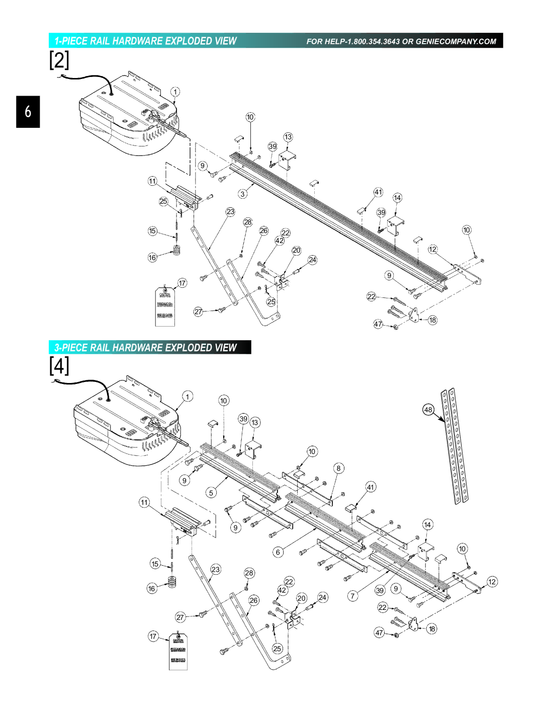 Genie 3452535556 PCG, 3452535556 GCG manual Piece Rail Hardware Exploded View 