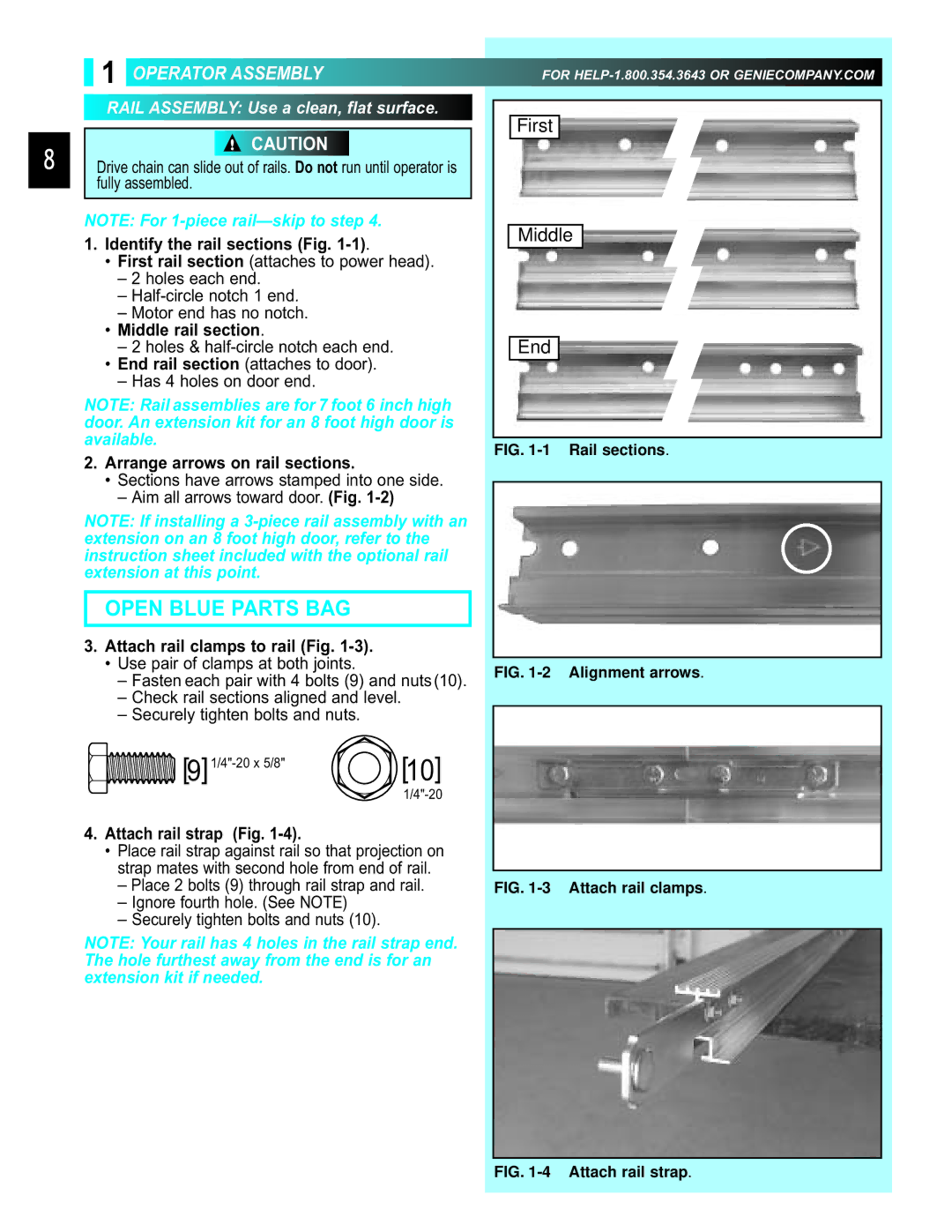 Genie 3452535556 GCG, 3452535556 PCG manual Open Blue Parts BAG, Operator Assembly 