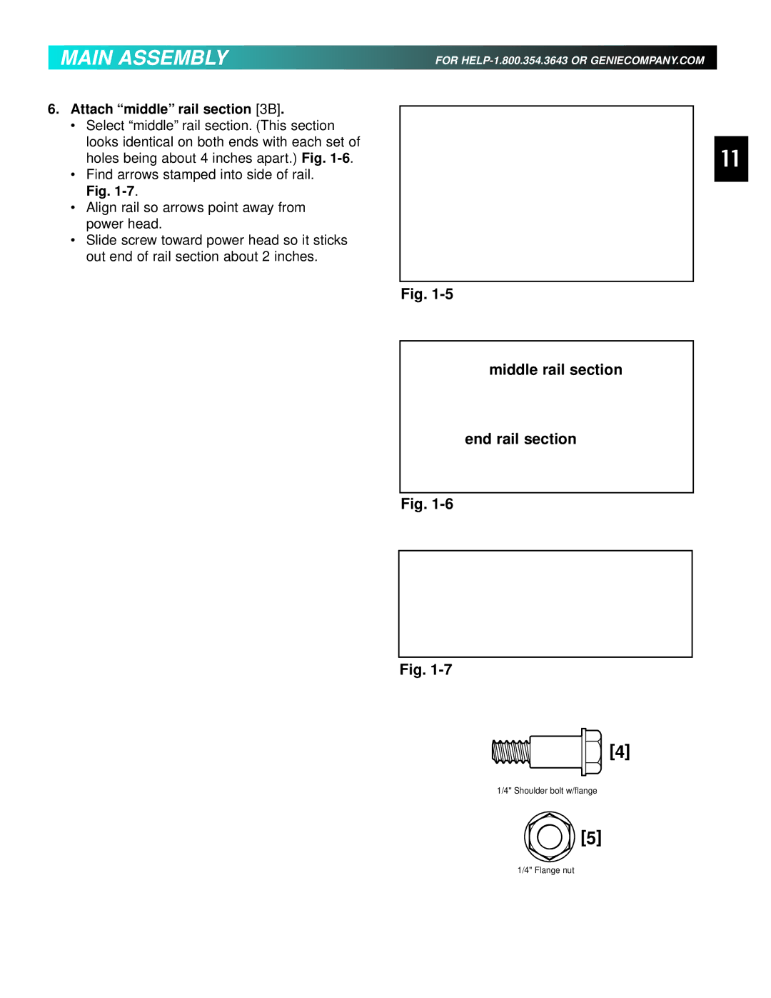 Genie 3511035556 manual Main Assembly, Attach middle rail B 