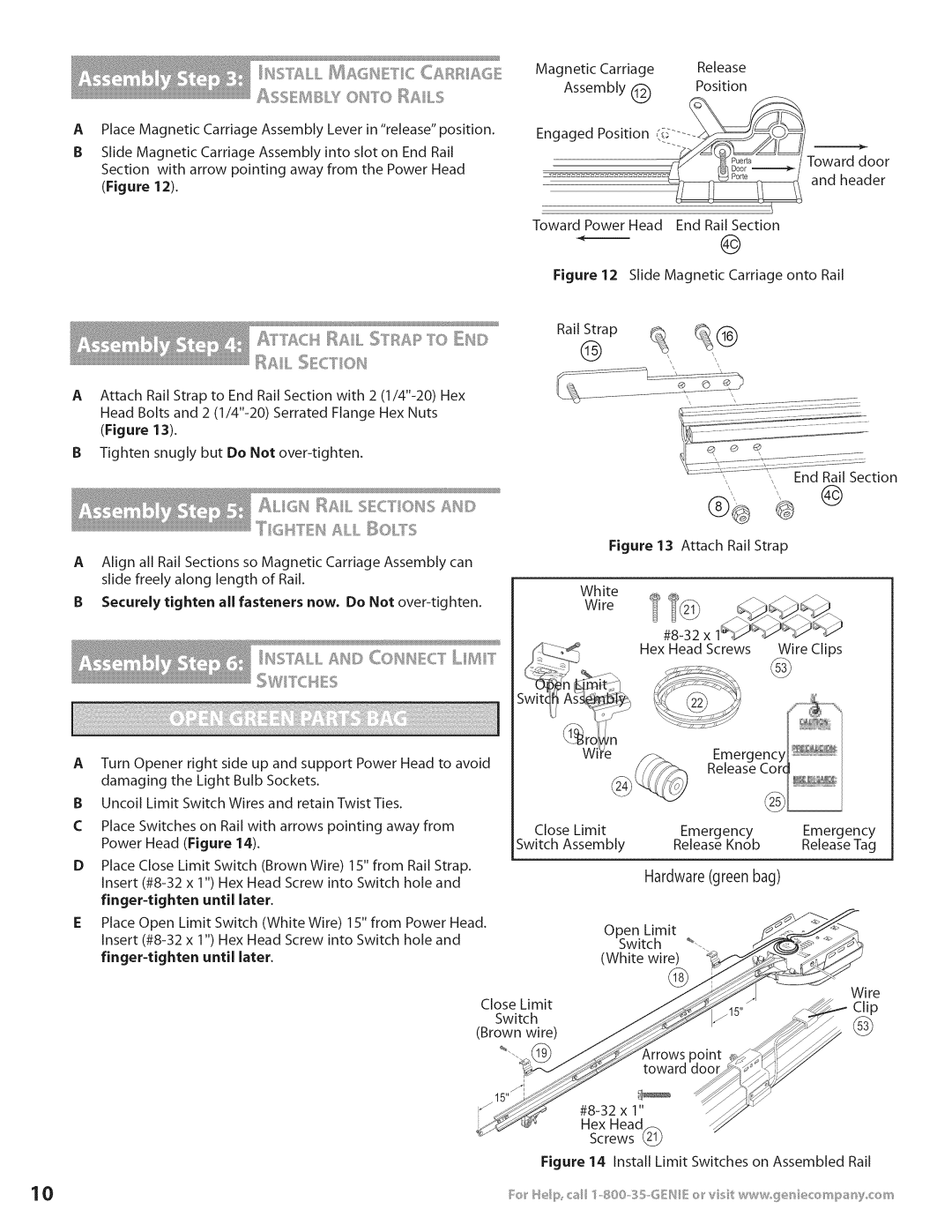 Genie 3531835447 installation instructions Rail Strap, Hardware green bag 