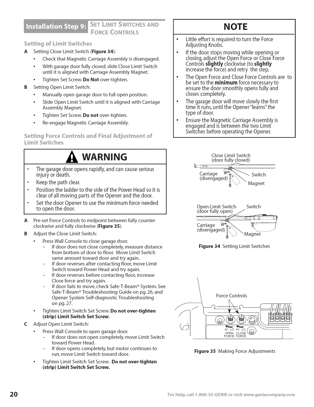 Genie 3531835447 installation instructions 5elX@ of Limt 5w t@s, Carriage Switch, Ic 