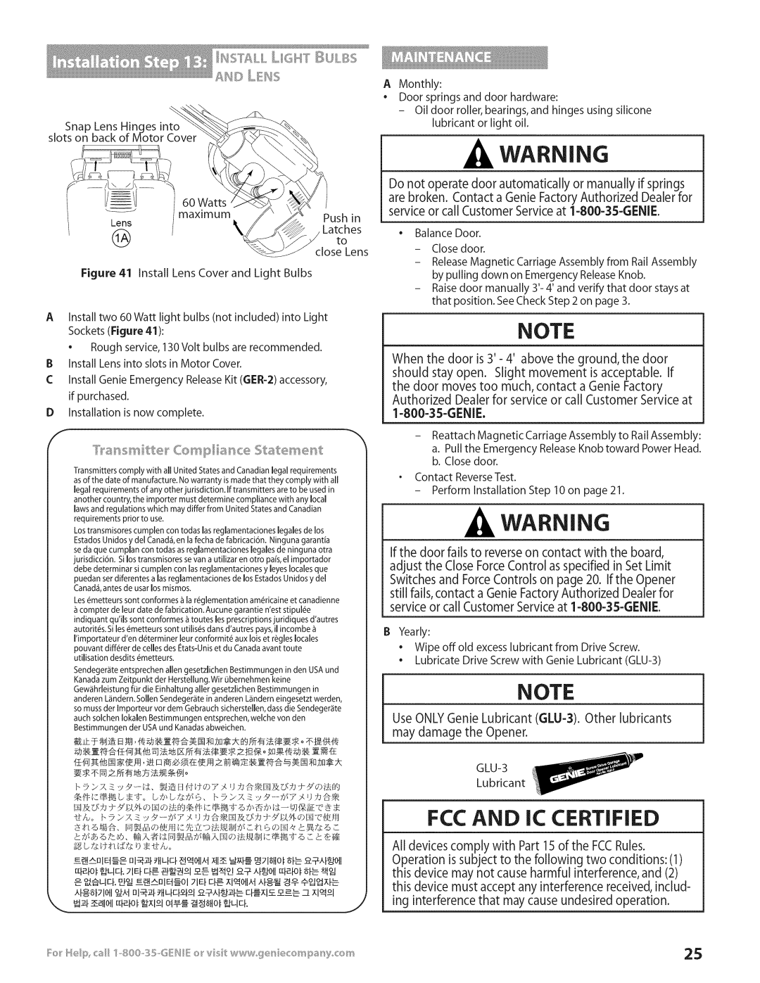 Genie 3531835447 installation instructions Monthly, Closedoor 