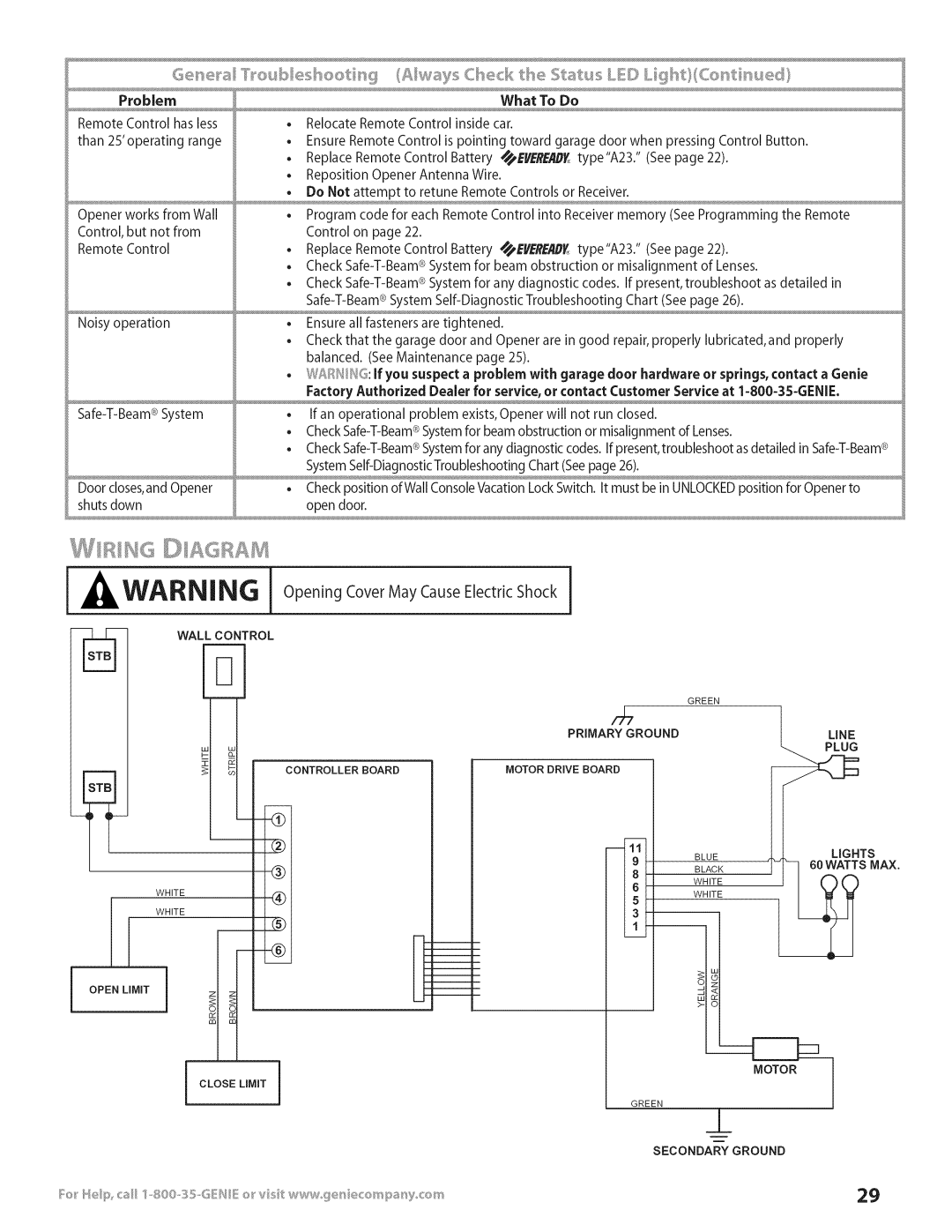 Genie 3531835447 installation instructions Primary Ground, Secondaryground 