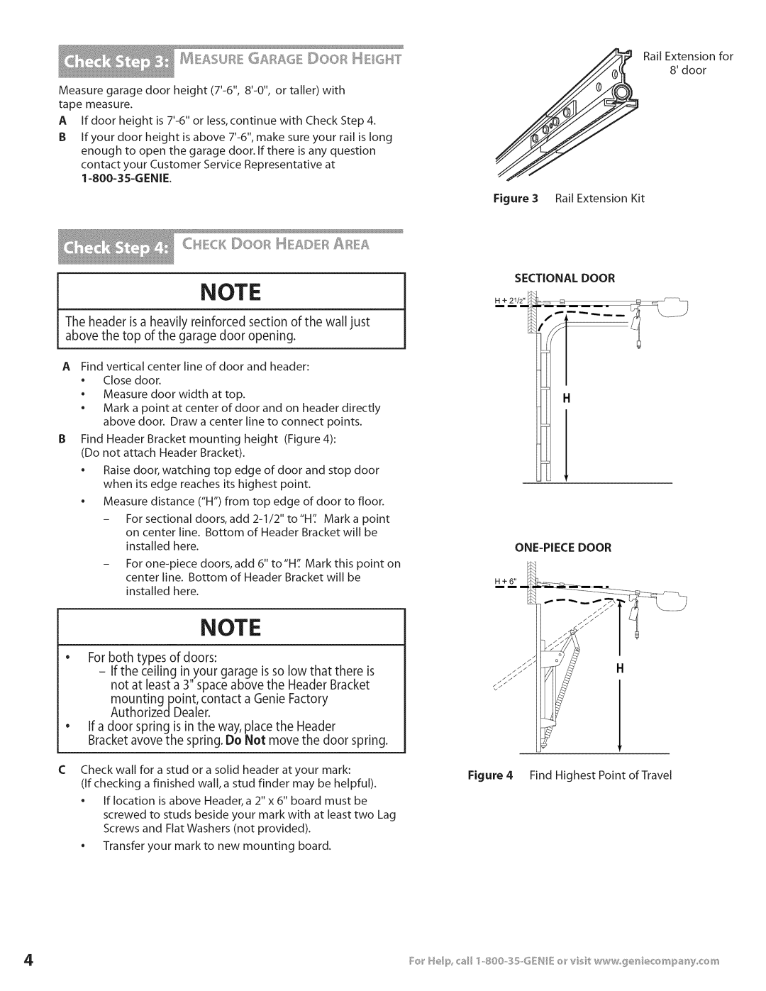 Genie 3531835447 installation instructions Rail Extension for 8door, Sectional Door 