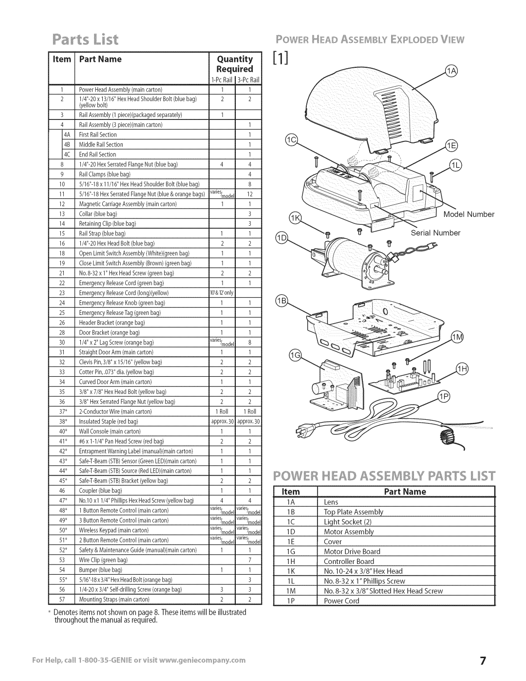 Genie 3531835447 installation instructions Part Name Quantity Required 